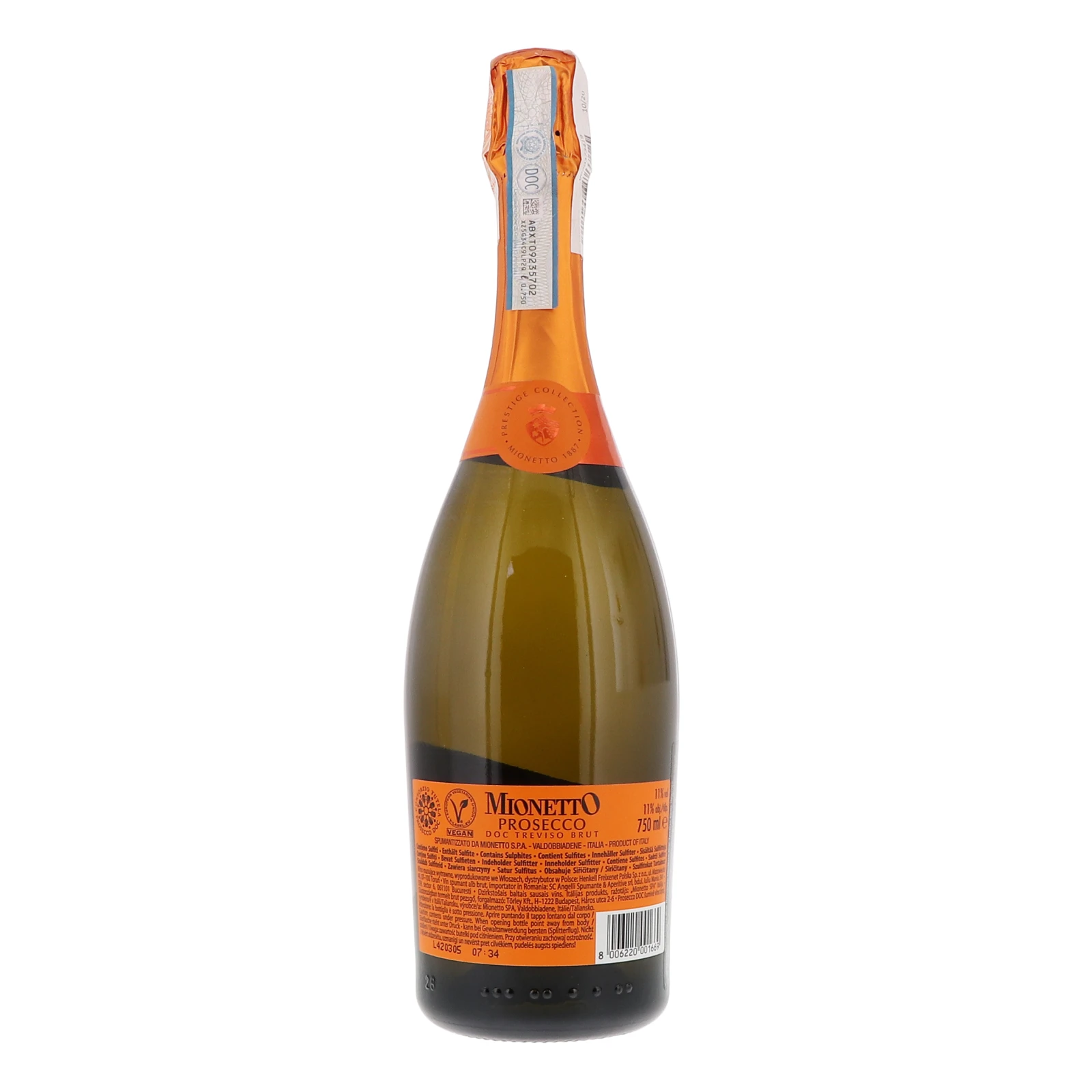 Вино ігристе Mionetto Prosecco Treviso DOC Brut біле 11% 0.75л фото 2