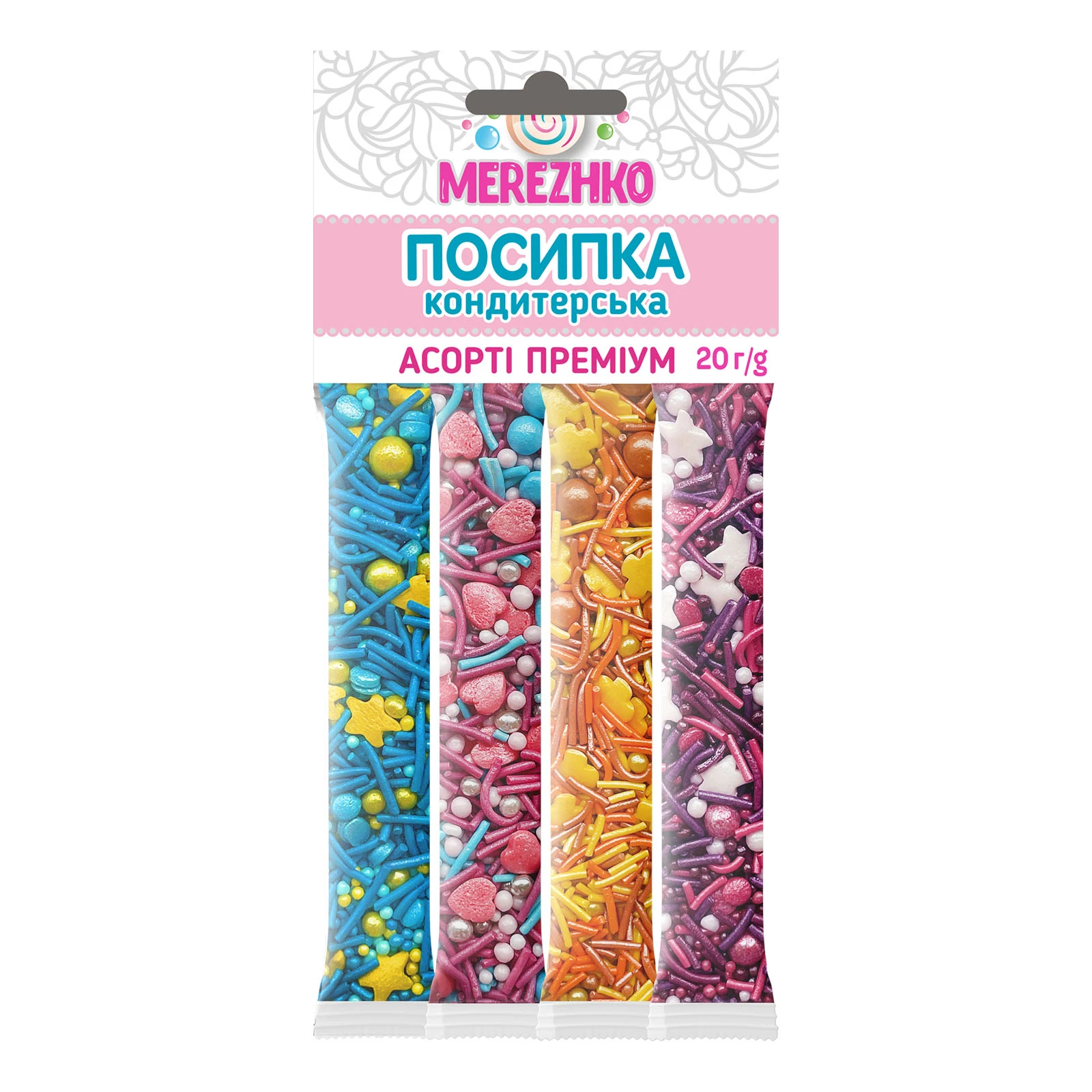 Посипка кондитерська Merezhko 20г Преміум асорті Mix Фото №:1