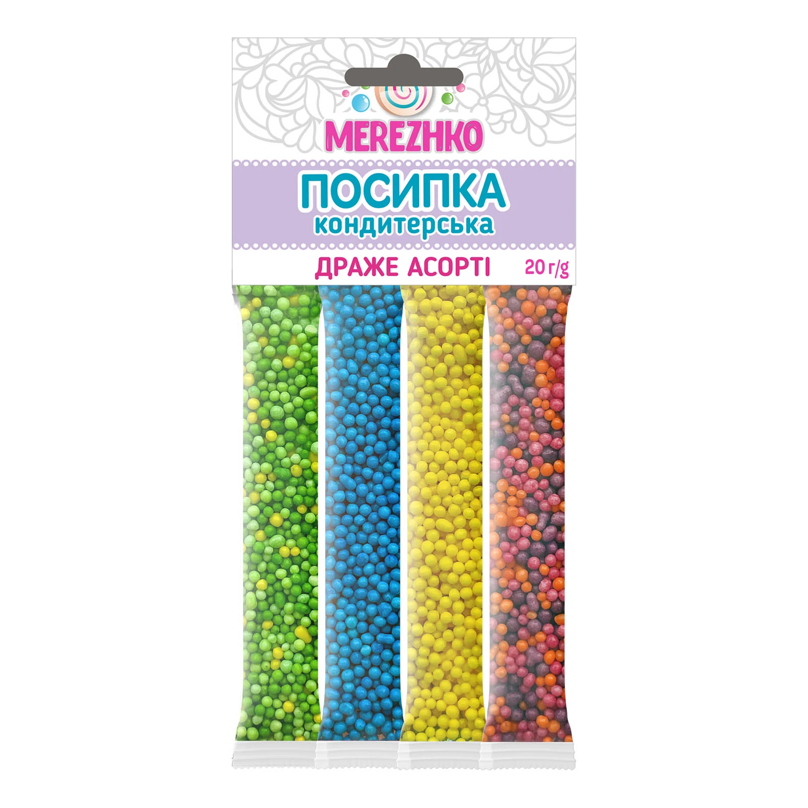 Посипка кондитерська Merezhko 20г драже асорті Фото №:1