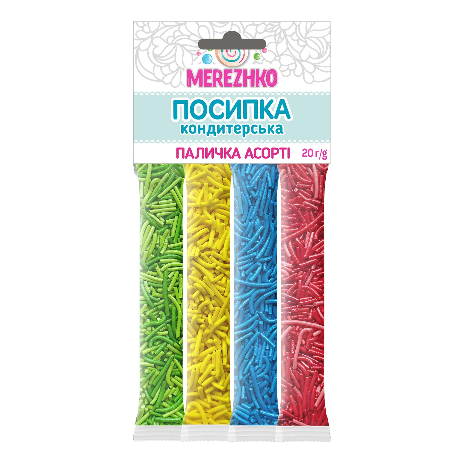 Посипка кондитерська Merezhko 20г палички асорті