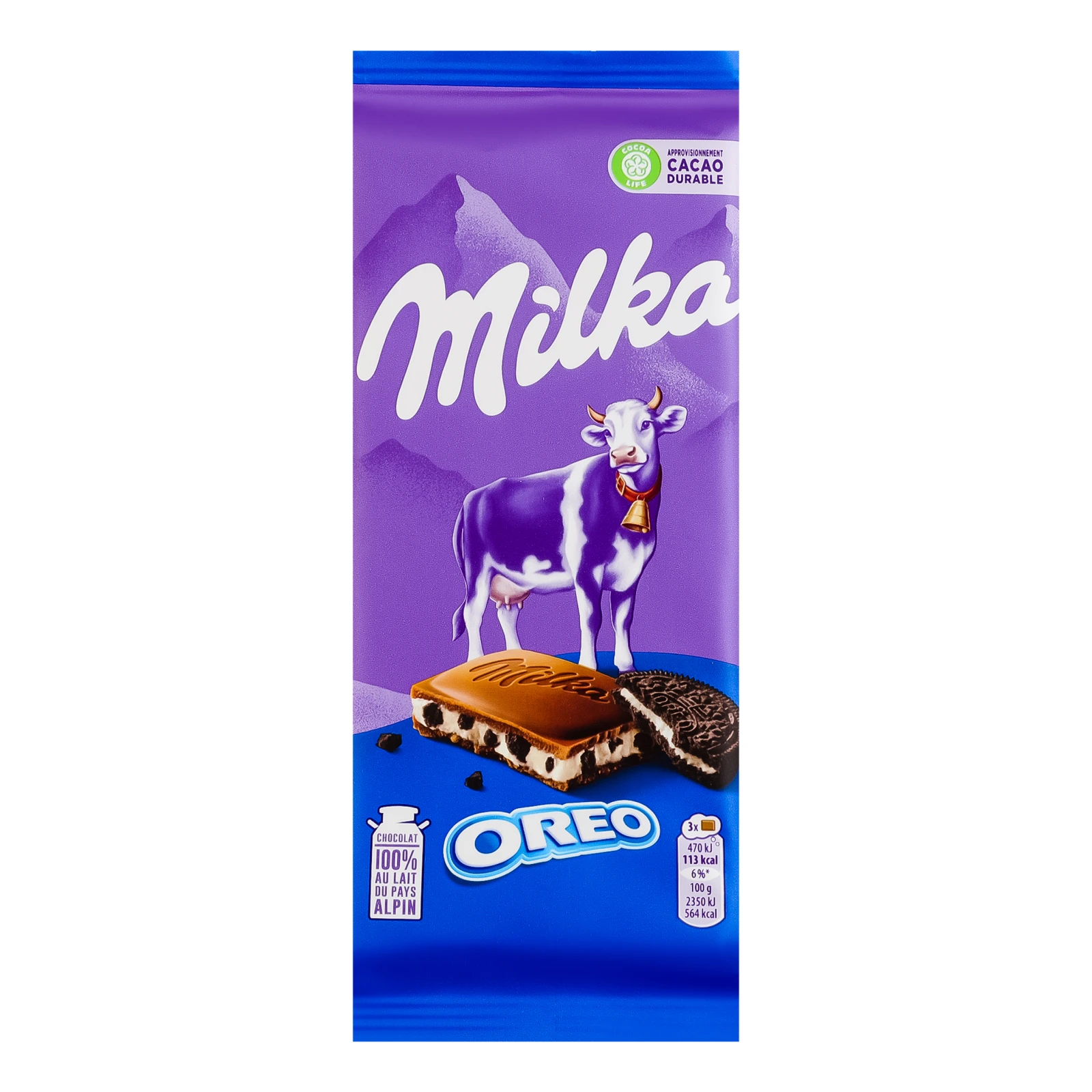 Шоколад Milka Oreo молочний з молочною начинкою зі смаком ванілі та шматочками печива 100г