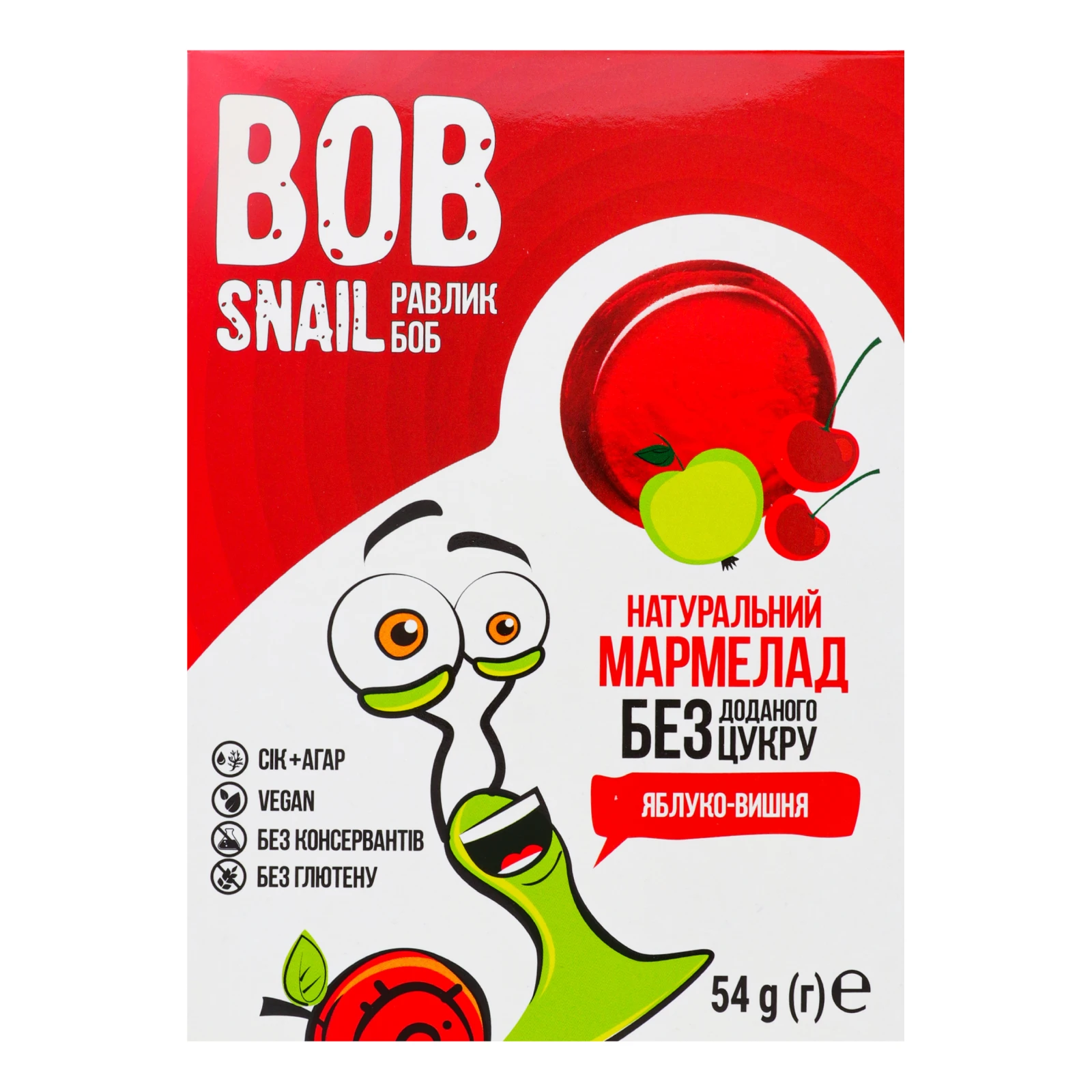 Мармелад Bob Snail Яблуко-вишня натуральний 54г Фото №:1