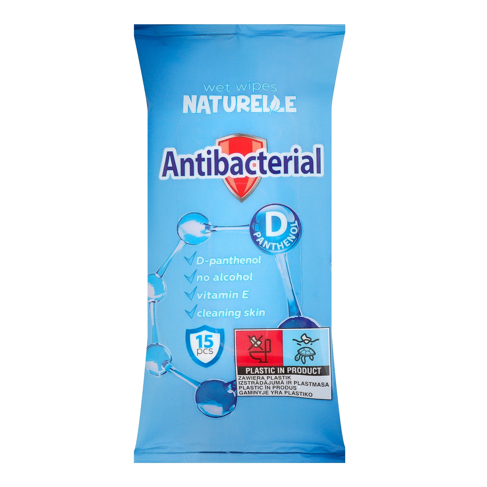 Серветки вологі Naturelle Antibacterial з D-пантенолом 15шт Фото №:1
