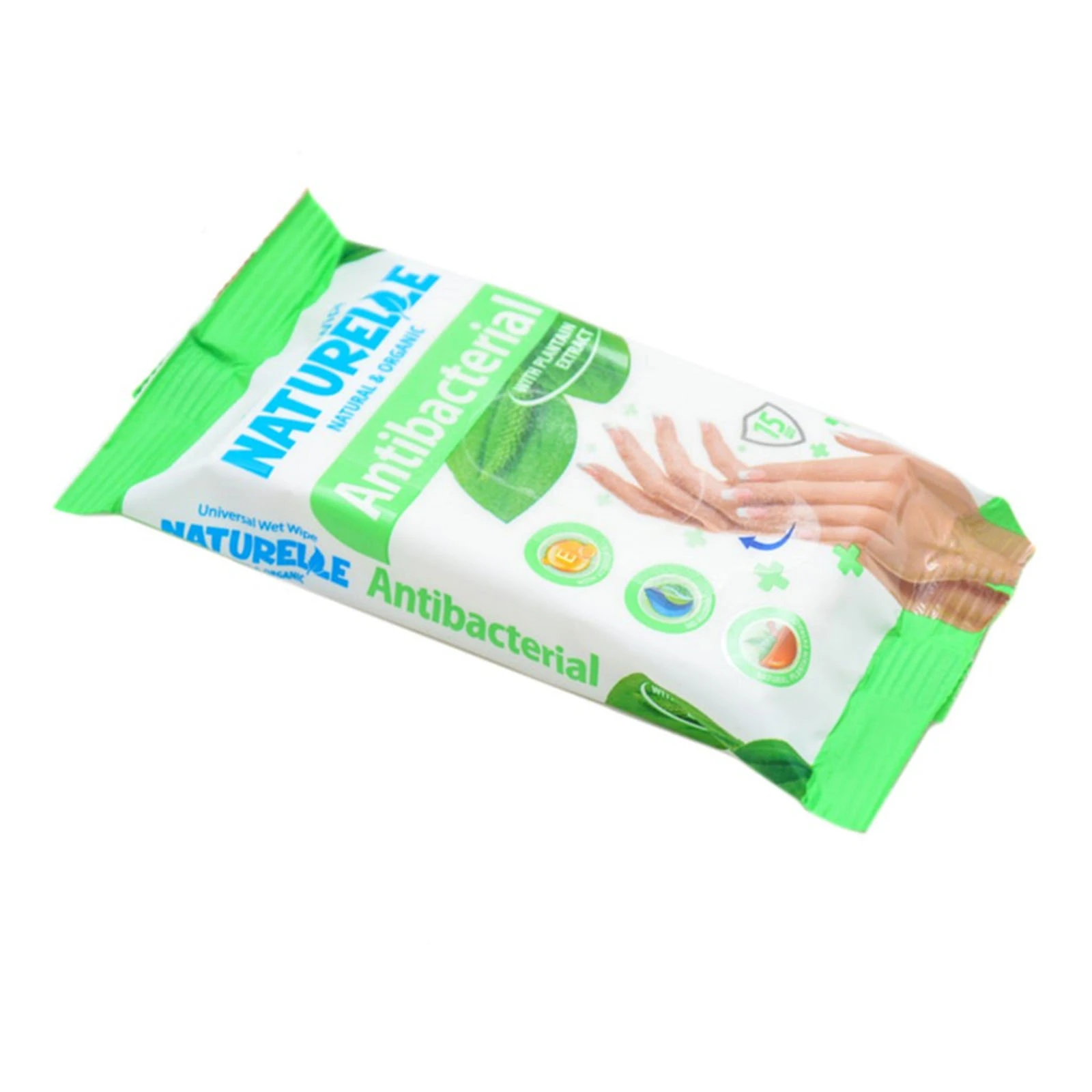 Серветки Naturelle Antibacterial вологі подорожник 15шт Фото навігації №:1