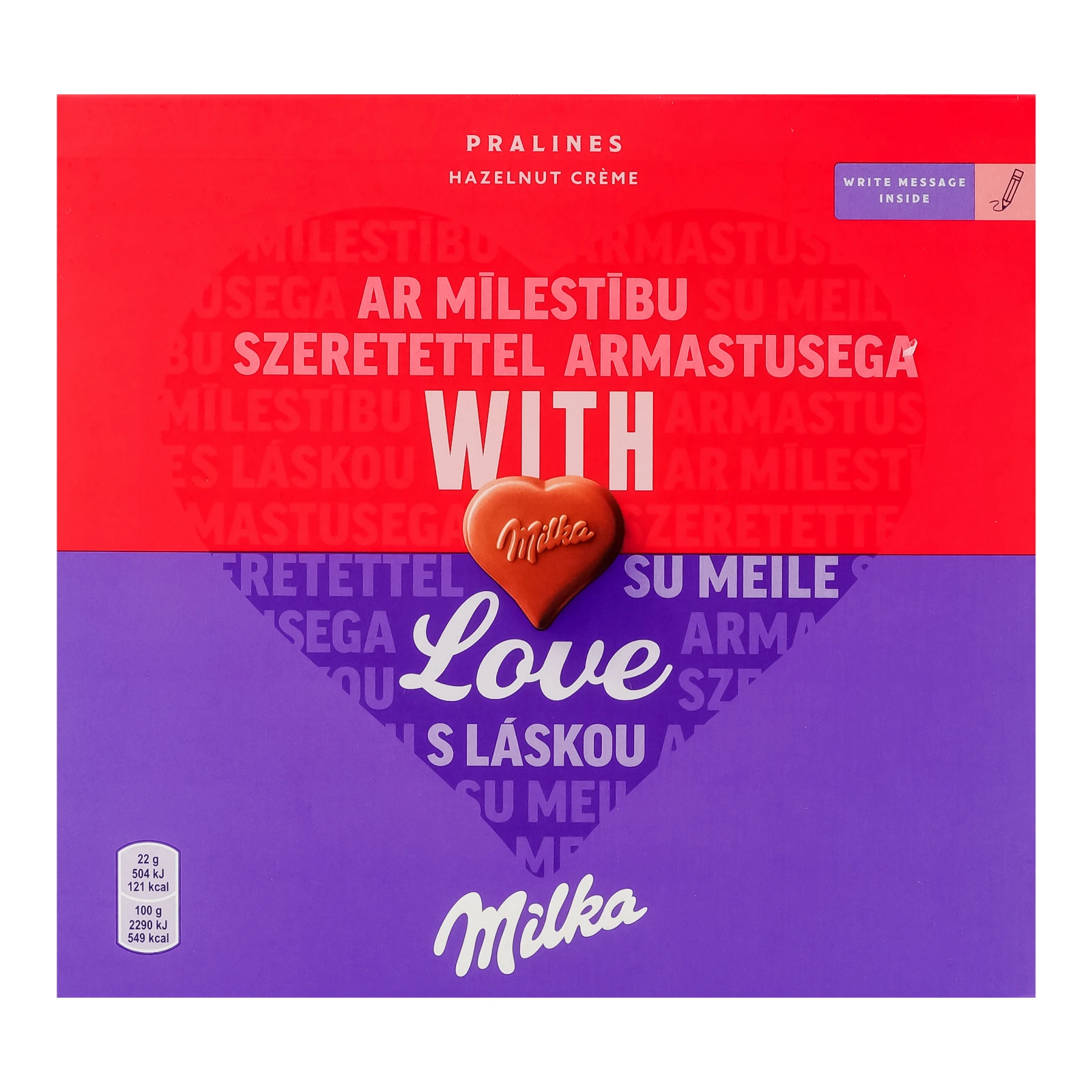 Цукерки Milka Love з молочного шоколаду з горіховою начинкою 110г