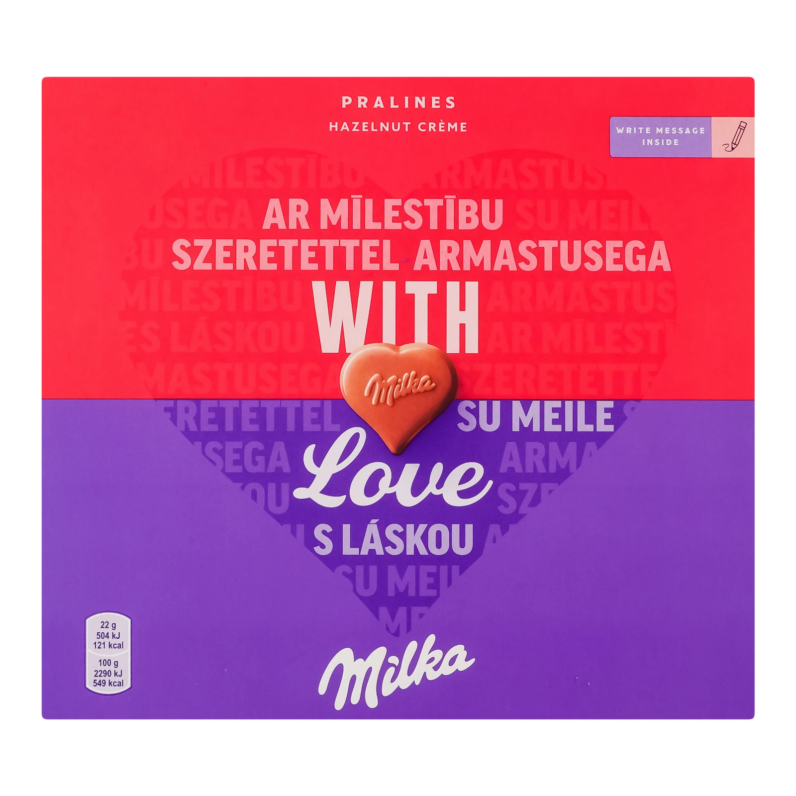 Цукерки Milka Love з молочного шоколаду з горіховою начинкою 5*22г Фото №:1