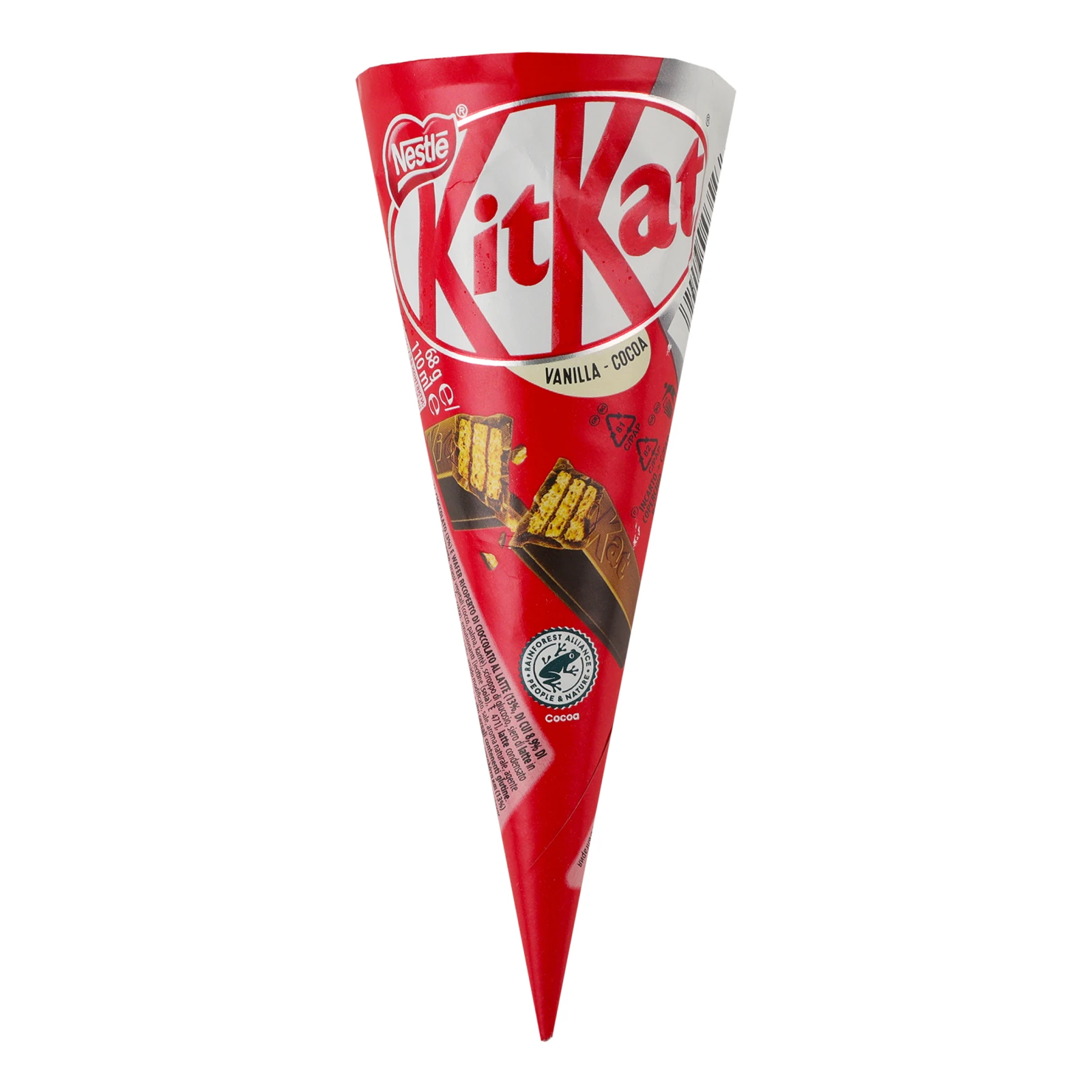 Морозиво Kit Kat ванільно-шоколадне у вафельному стаканчику з шоколадним сиропом та паличками 68г Фото навігації №:1