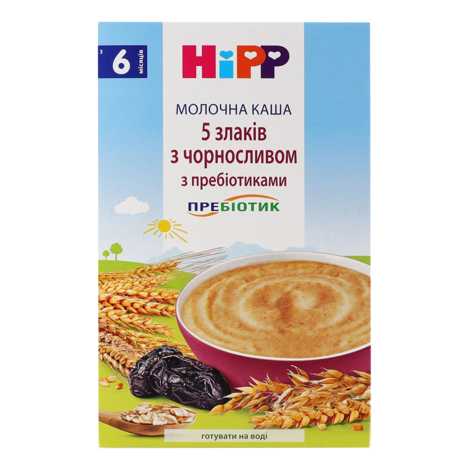 Каша молочна Hipp 5 злаків з чорносливом з пребіотиками для дітей від 6-ти місяців 250г Фото навігації №:1