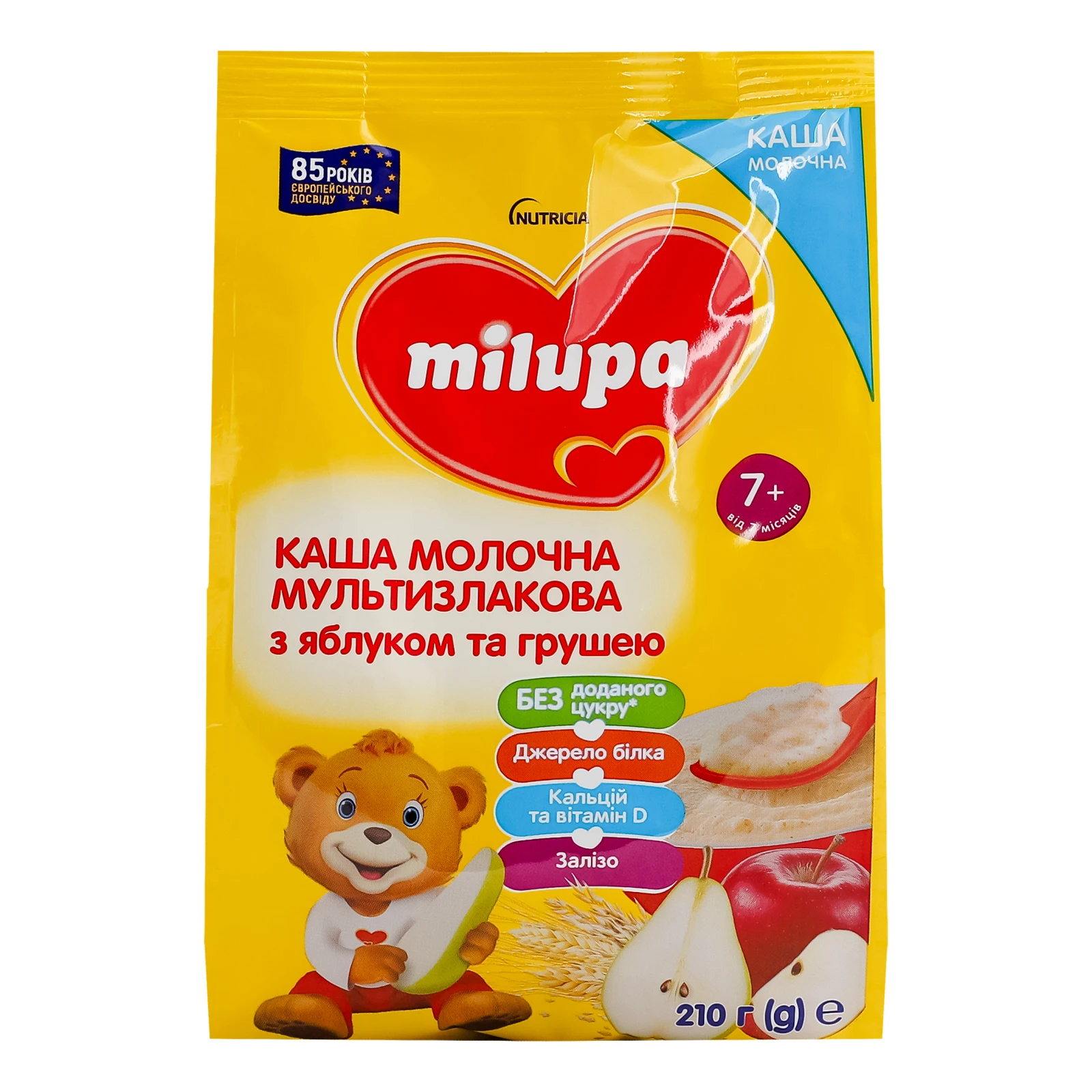 Каша дитяча Milupa суха молочна швидкорозчинна Мультизлакова з яблуком і грушею для дітей від 7-ми місяців 210г