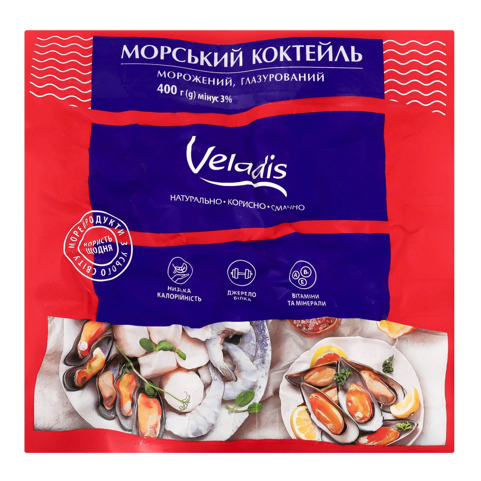 Коктейль морський Veladis глазурований морожений 400г Фото №:1