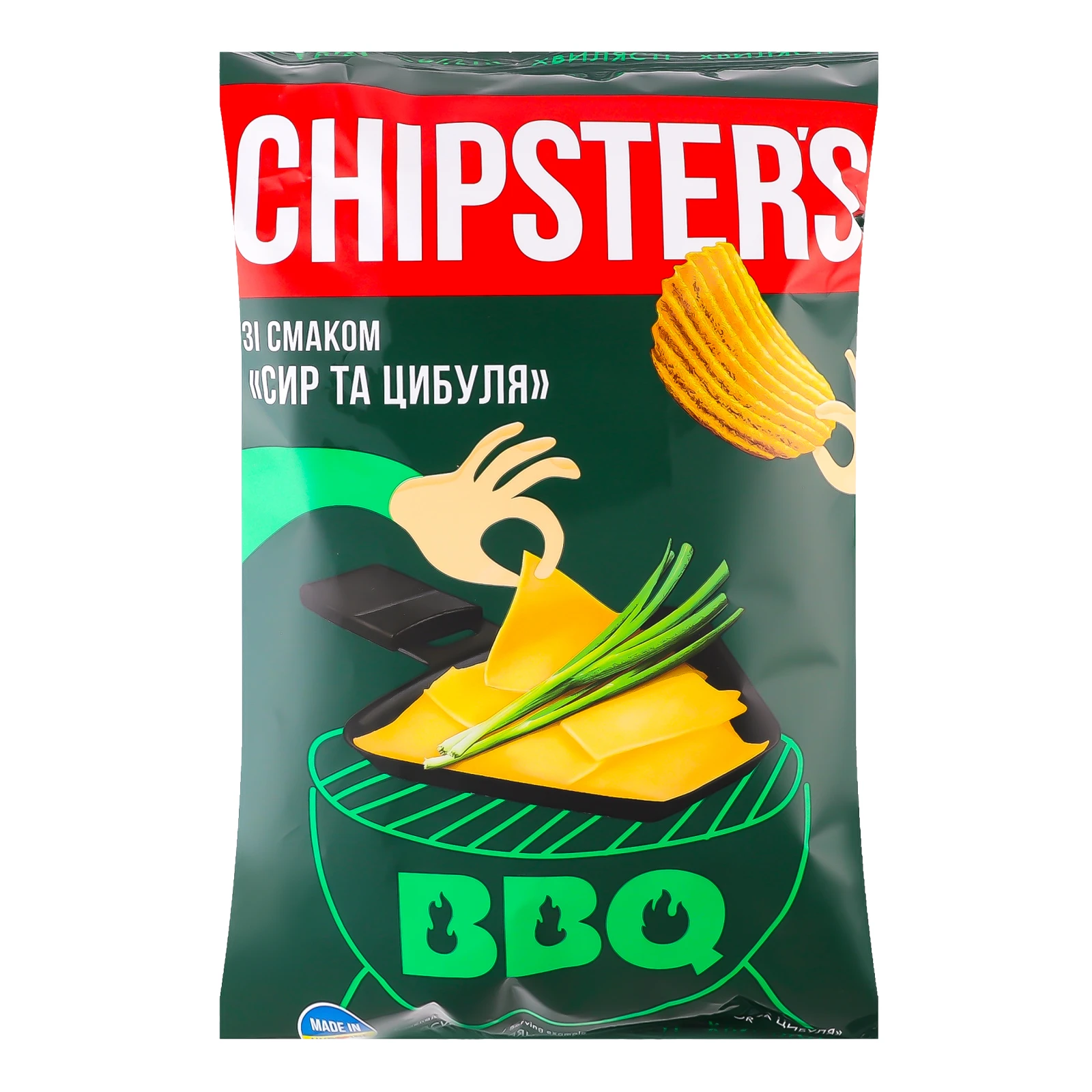 Чипси Chipster's BBQ Сир та цибуля картопляні хвилясті 120г Фото №:1