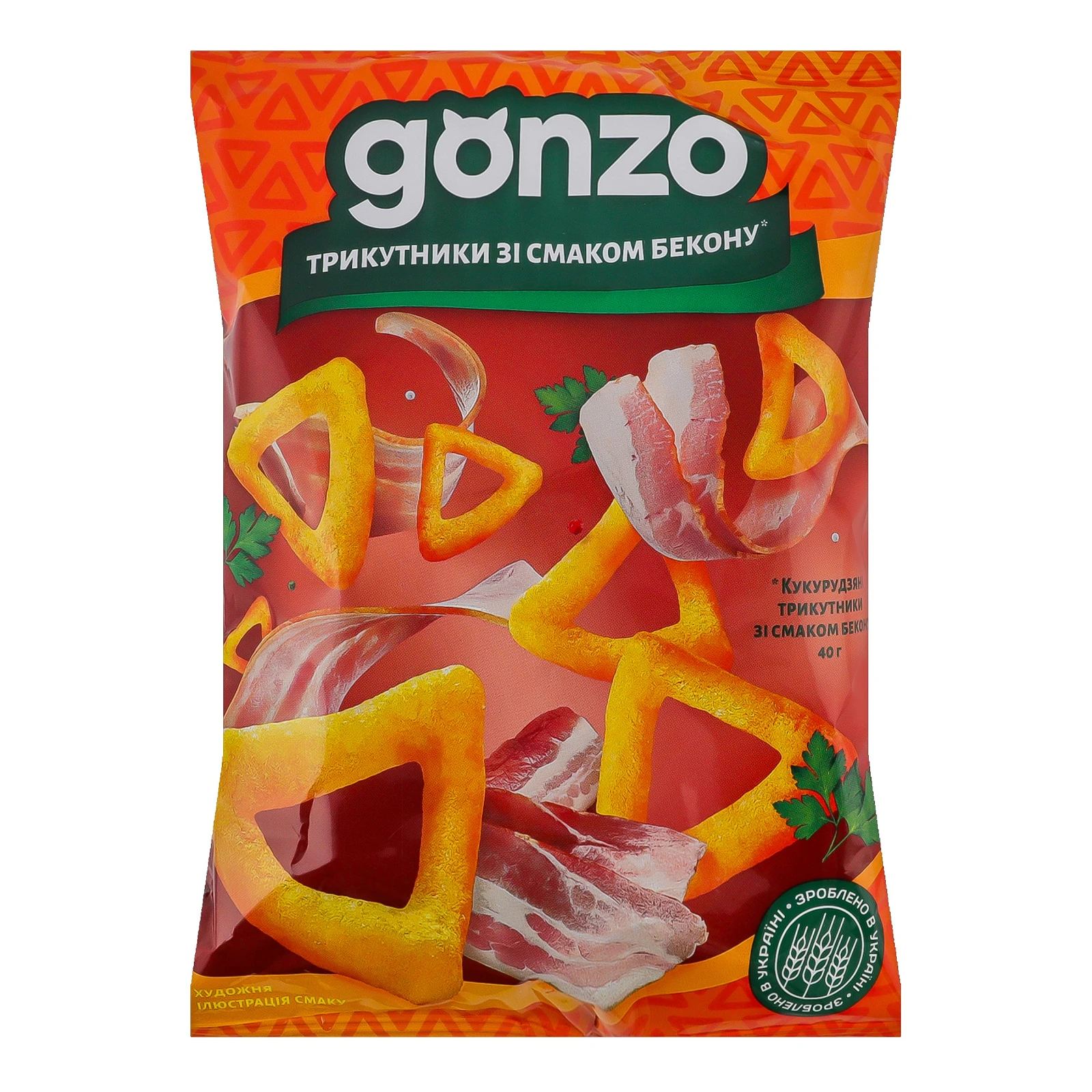 Снеки Gonzo кукурудзяні трикутники зі смаком бекону 40г Фото №:1