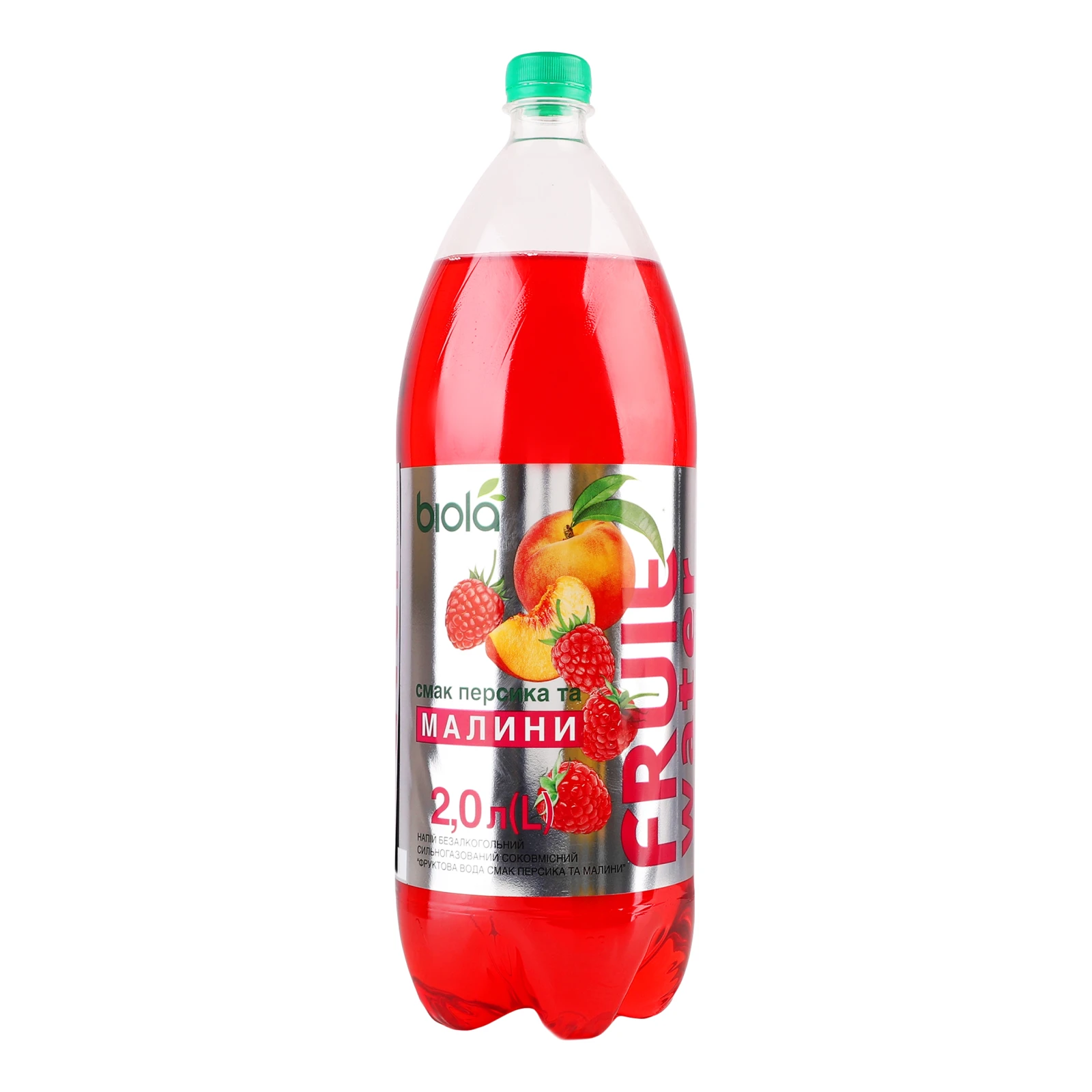 Напій безалкогольний Biola Fruit Water Персик-малина сильногазований соковмісний 2л Фото навігації №:1