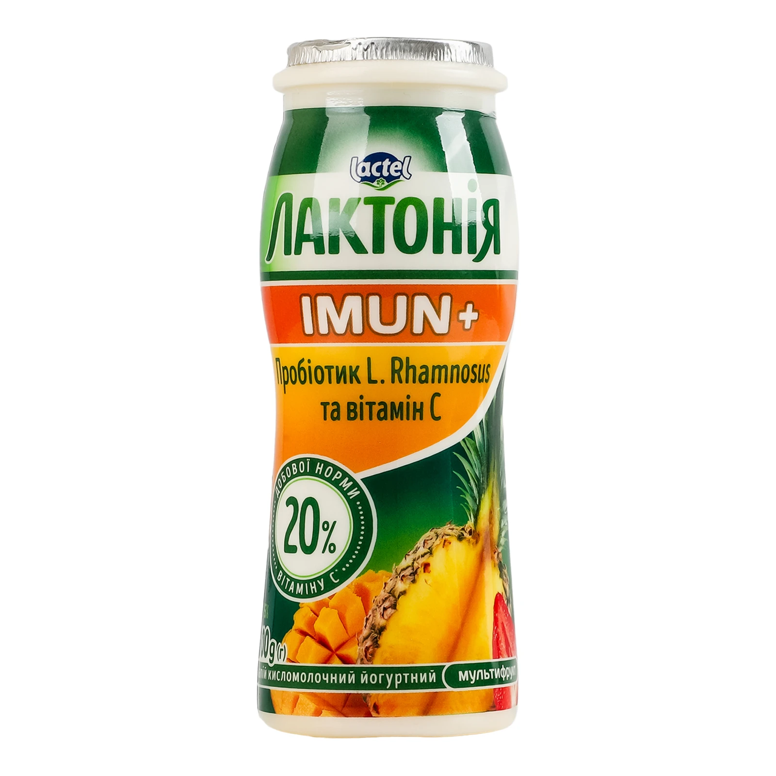 Напій кисломолочний Лактонія Imun+ йогуртний збагачений пробіотиком та вітаміном С Мультифрукт 1.5% 100г