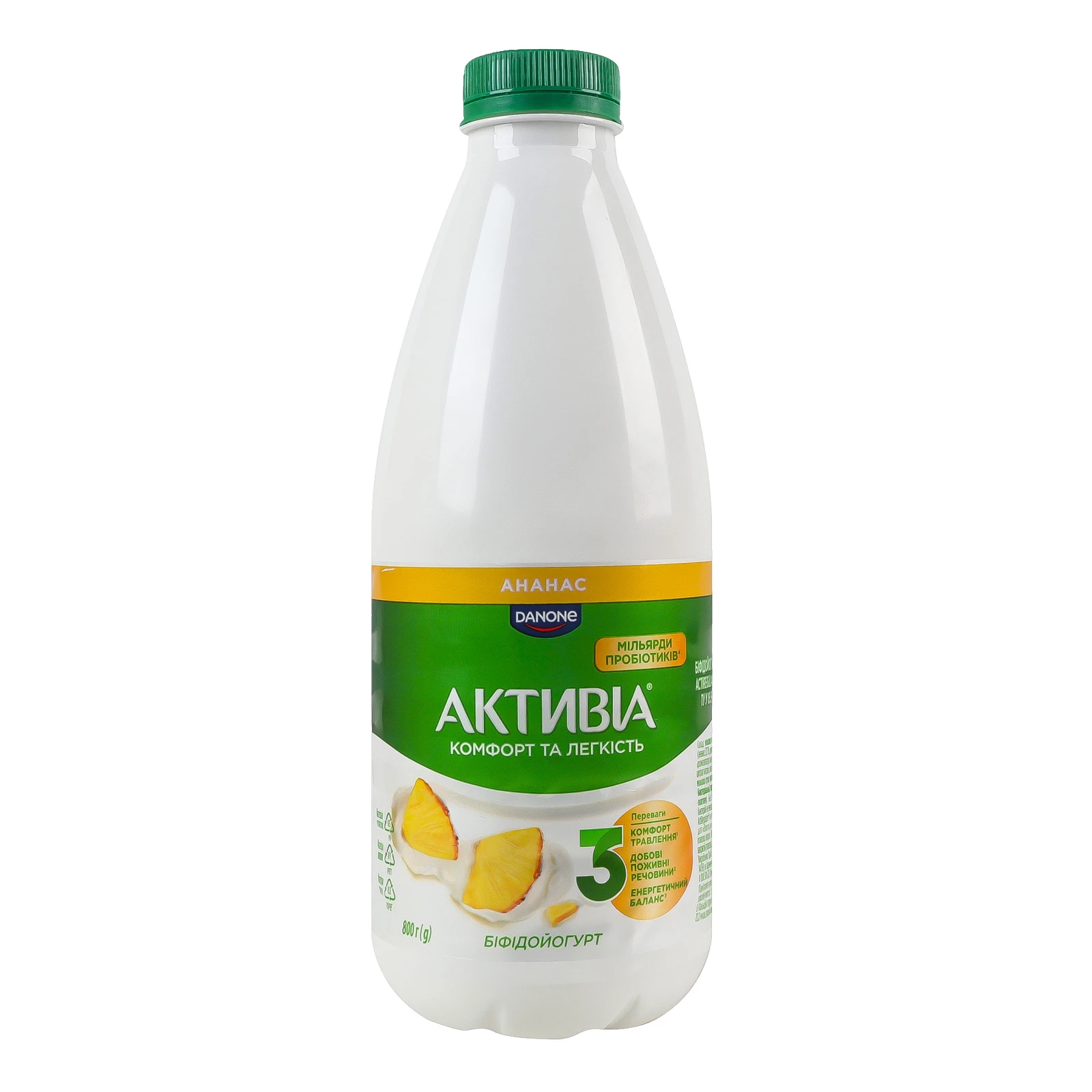 Біфідойогурт Активіа питний з біфідобактеріями Ананас 1.5% 800г Фото №:1