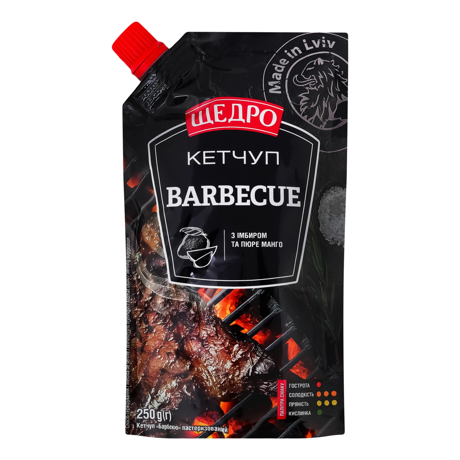 Кетчуп Щедро Barbecue з імбиром та пюре манго пастеризований 250г Фото №:1