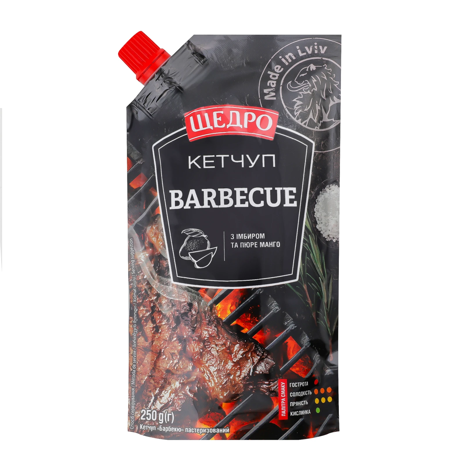 Кетчуп Щедро Barbecue з імбиром та пюре манго пастеризований 250г Фото №:1