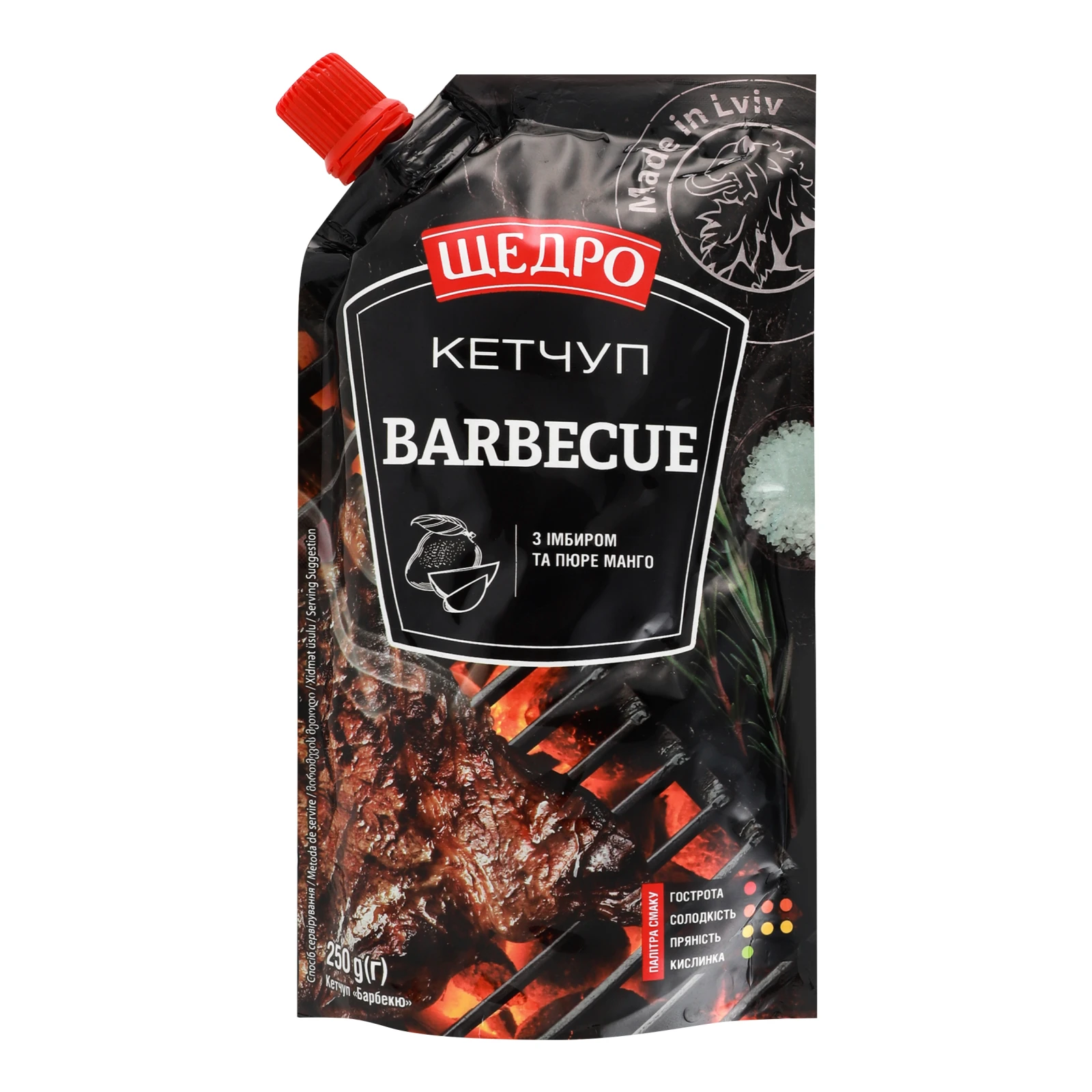 Кетчуп Щедро Barbecue з імбиром та пюре манго 250г Фото навігації №:1