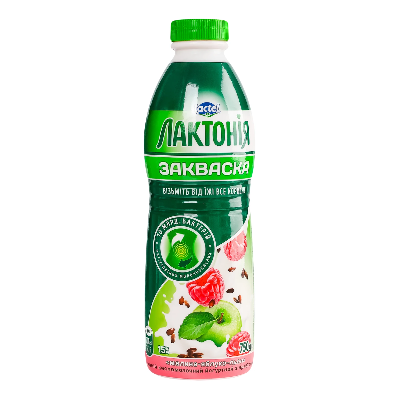 Закваска Лактонія з пребіотиком Малина, яблуко, льон 1.5% 750г фото 2