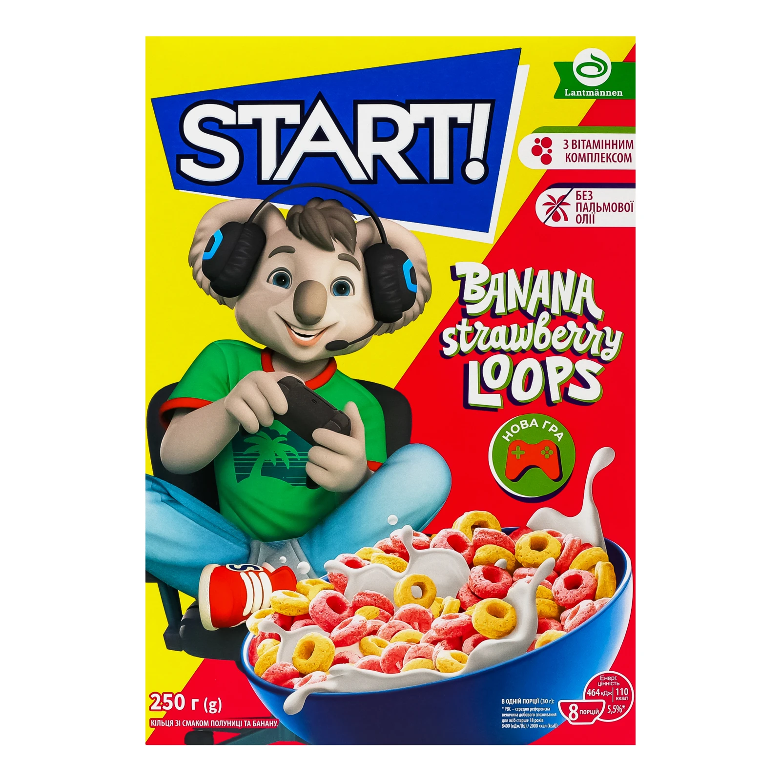 Сніданок сухий Start! кільця зернові зі смаком полуниці та банану 250г Фото №:1