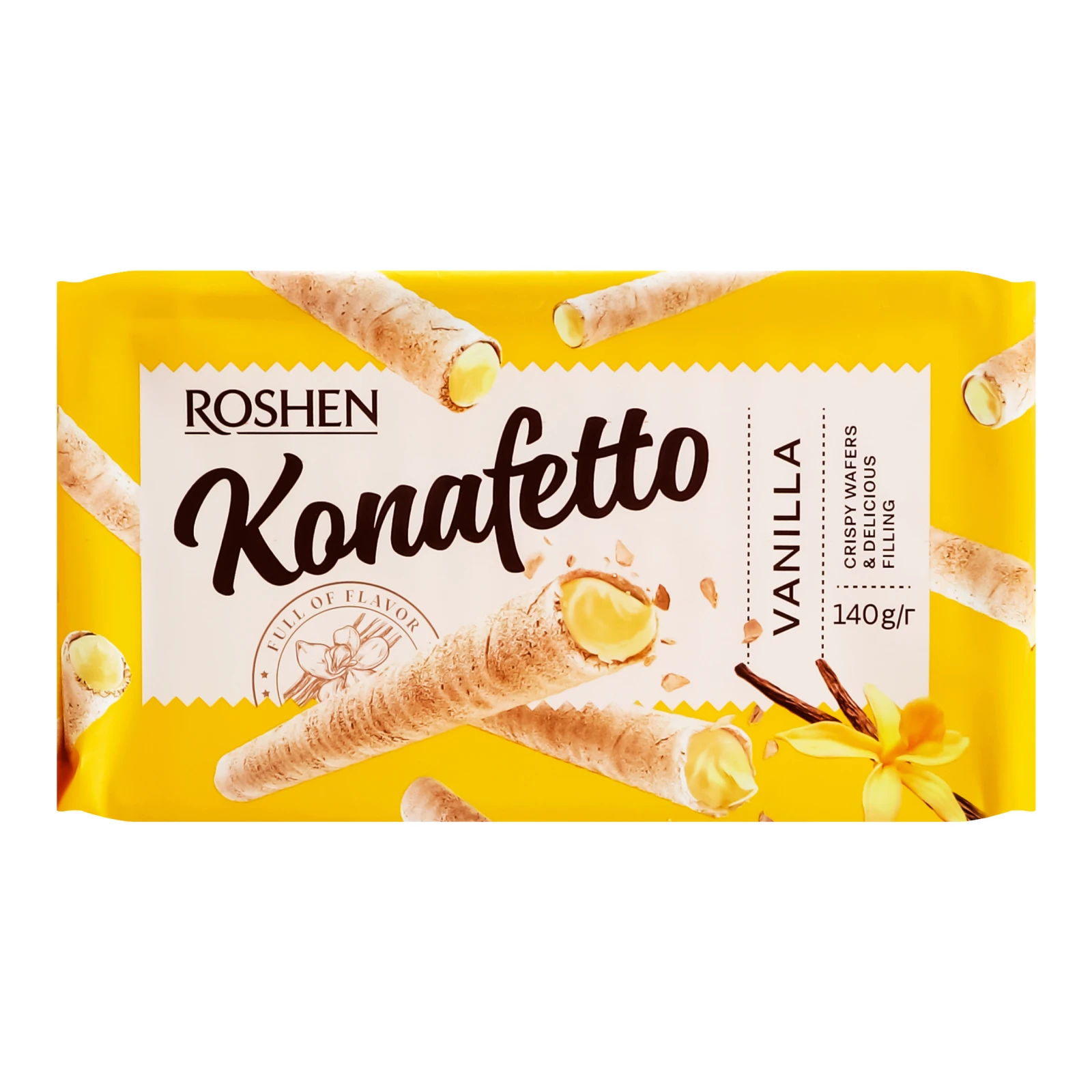 Трубочки вафельні Roshen Konafetto Vanilla з ванільною начинкою 140г
