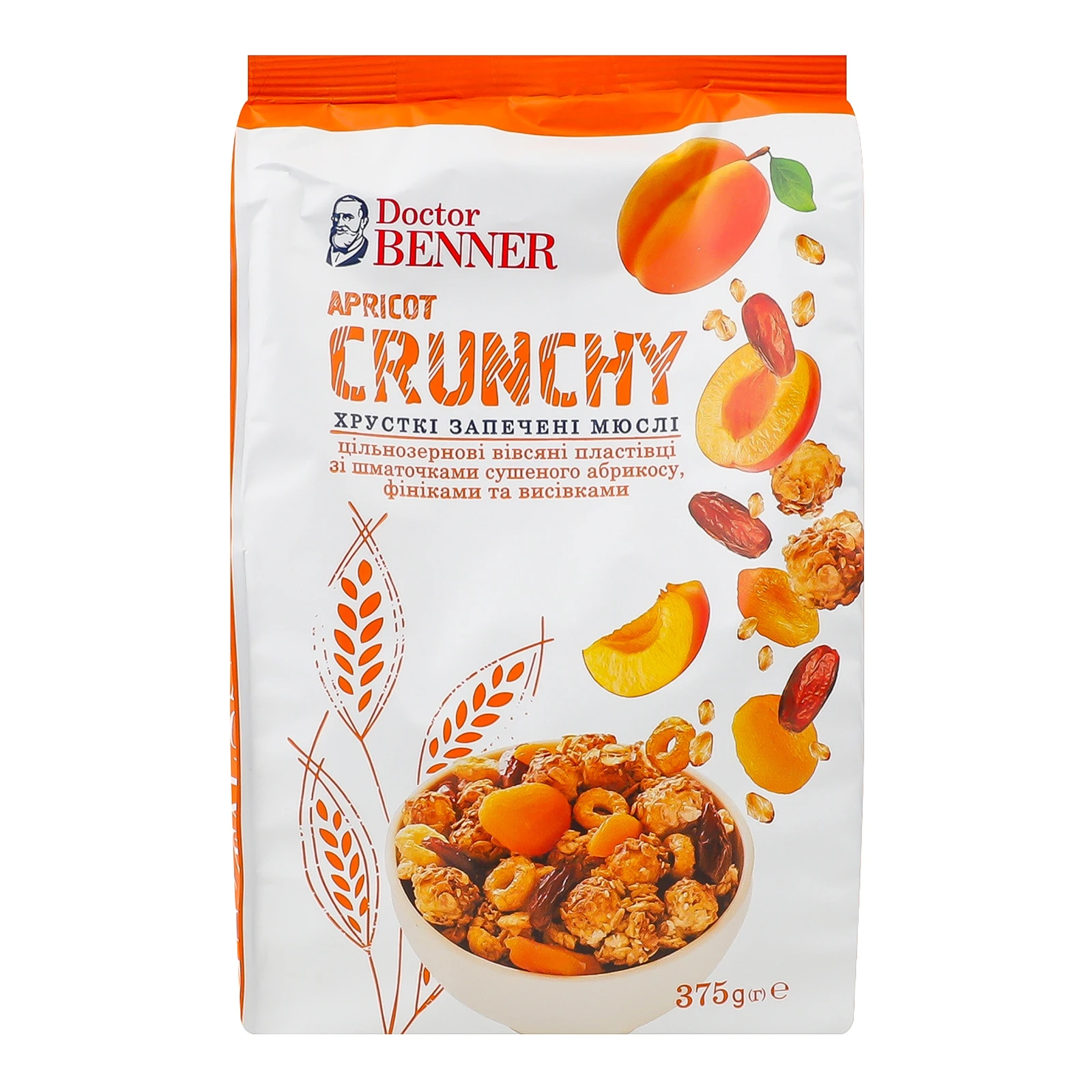 Мюслі Doctor Benner Кранчі абрикосові запечені 375г Фото №:1