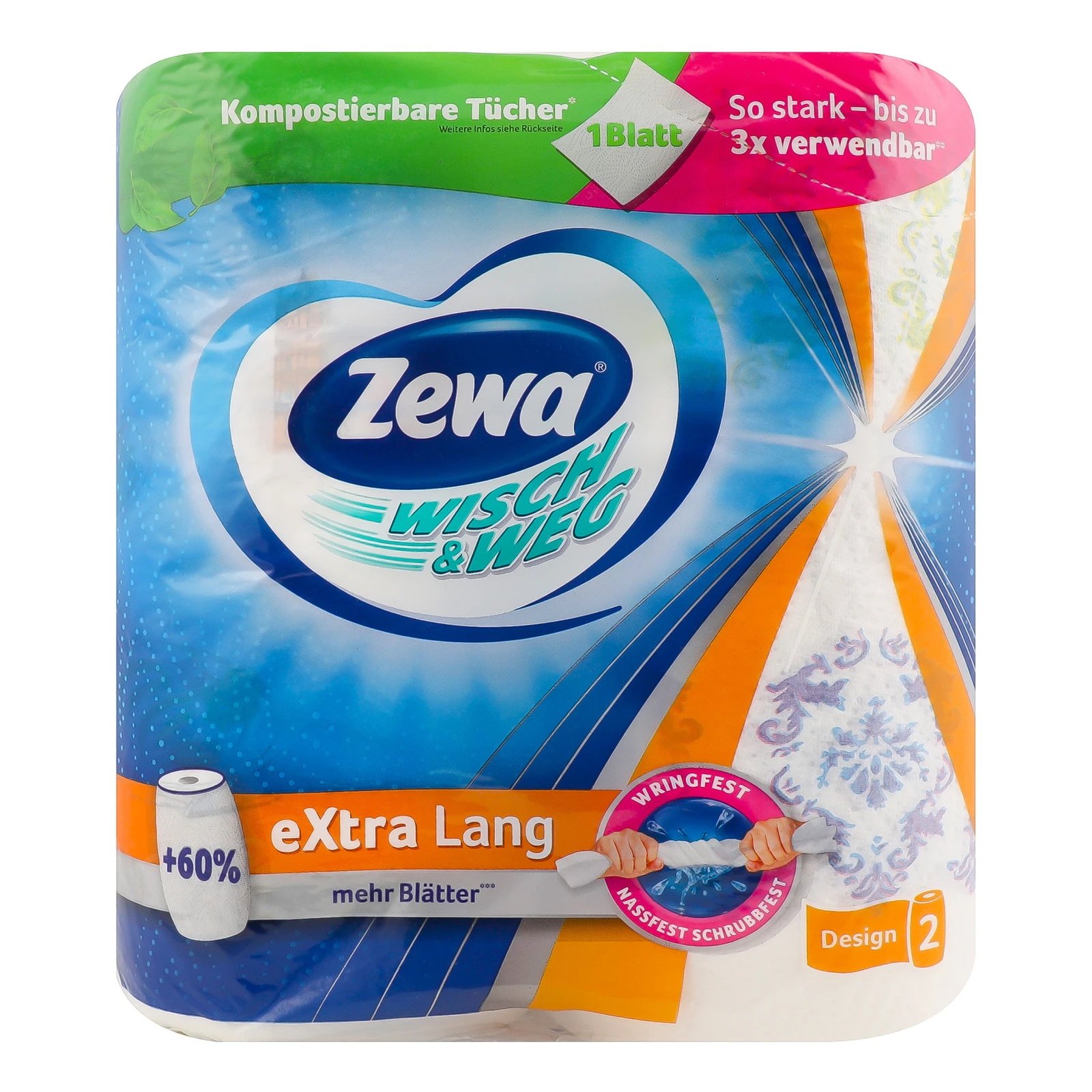 Рушники паперові Zewa Wisch&Weg Decor Extra Lang 2 шари 2 рул. Фото №:1