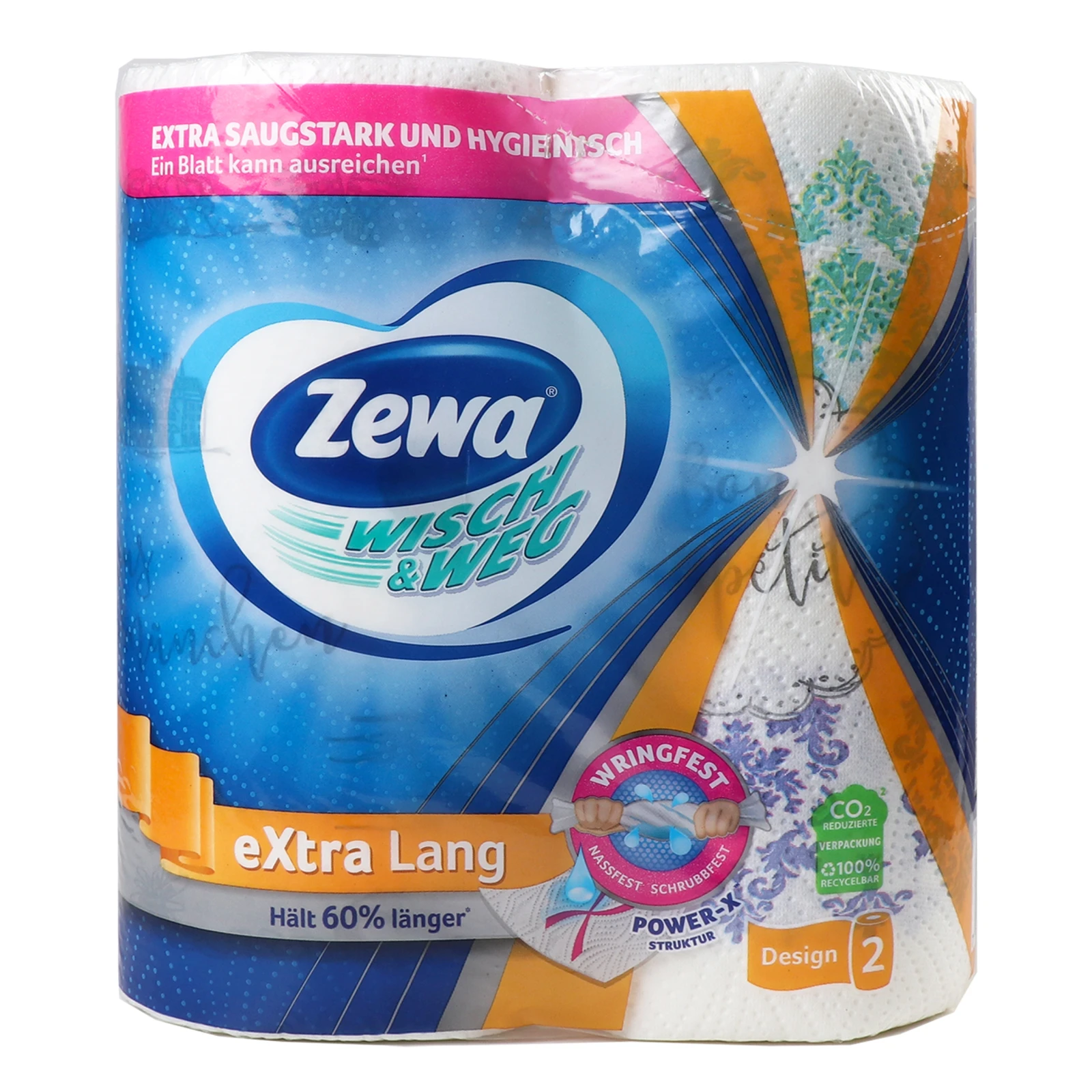 Рушники паперові Zewa Wisch&Weg Decor Extra Lang 2 шари 2 рул. Фото №:1