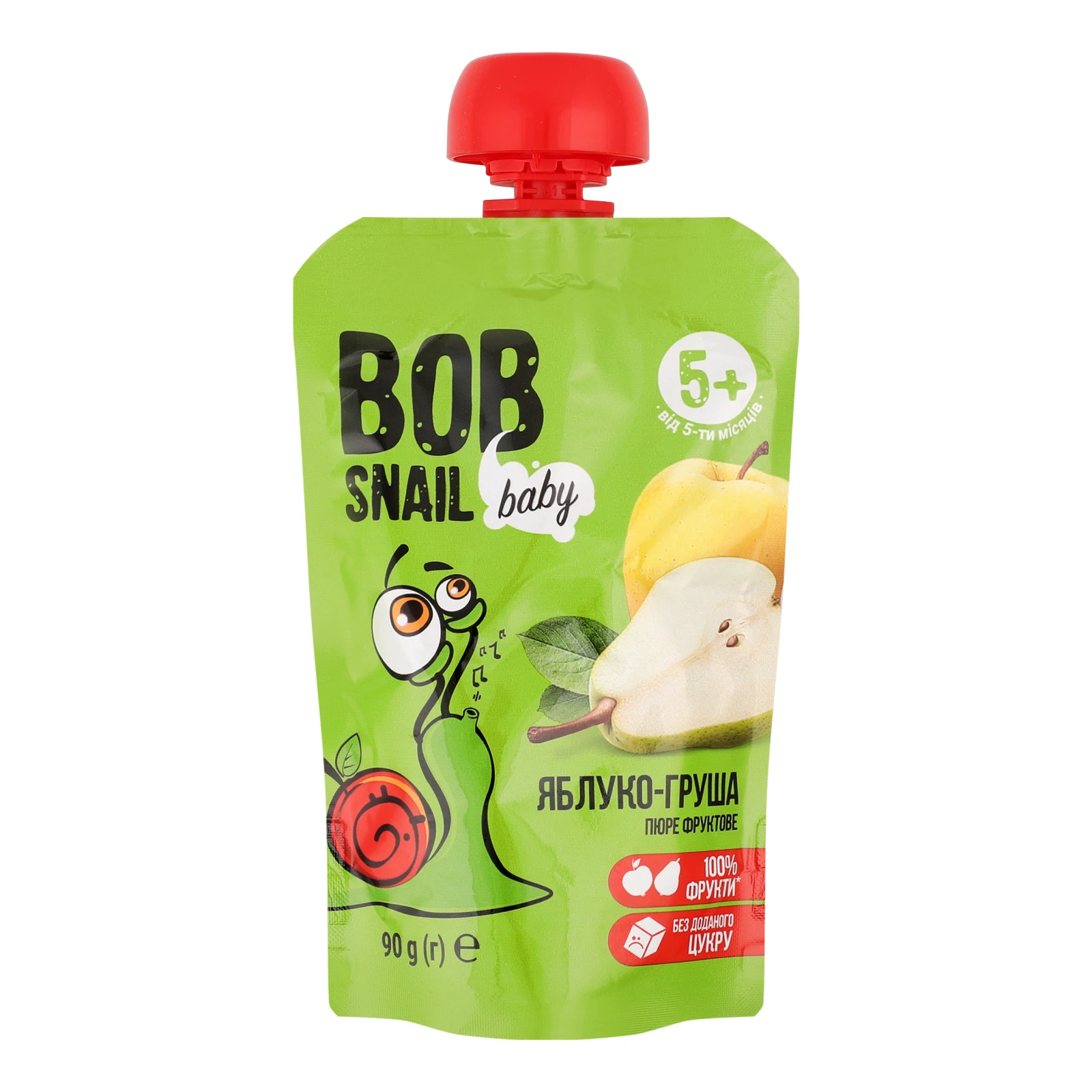 Пюре Bob Snail Baby фруктове гомогенізоване Яблуко-груша для дітей від 5-ти місяців 90г Фото №:1