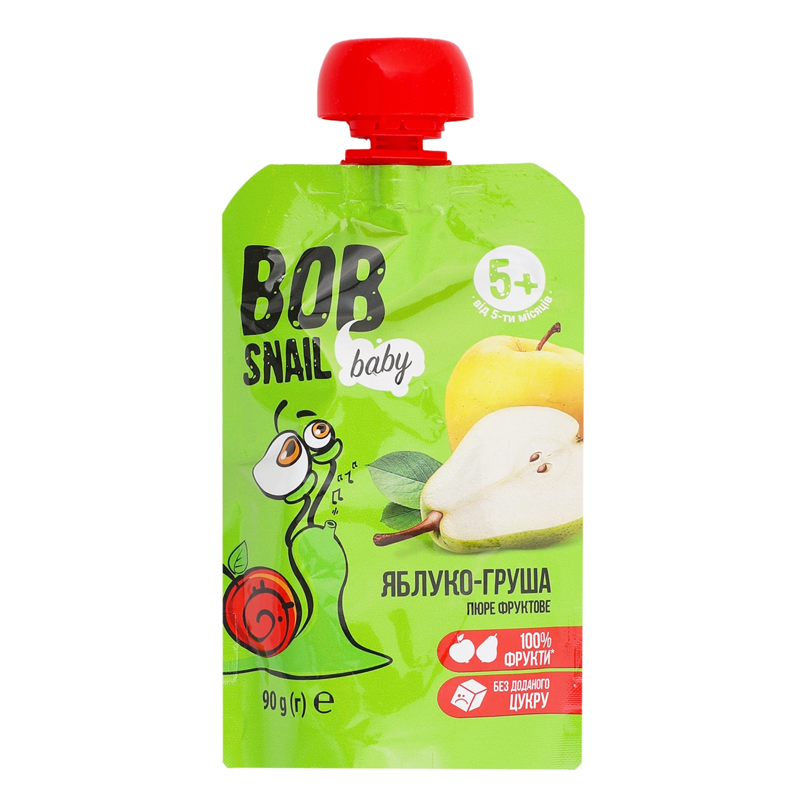 Пюре Bob Snail Baby фруктове гомогенізоване Яблуко-груша для дітей від 5-ти місяців 90г Фото №:1