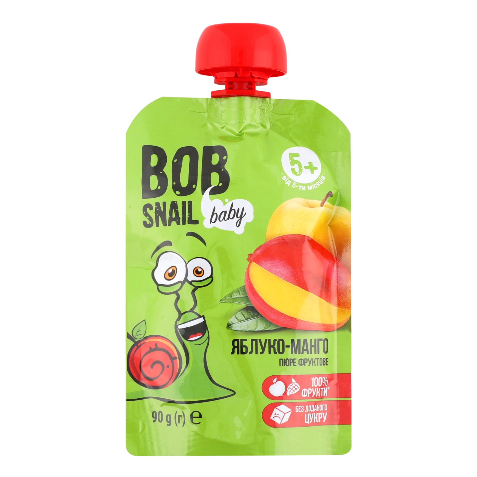 Пюре Bob Snail Baby фруктове гомогенізоване Яблуко-манго для дітей від 5-ти місяців 90г Фото №:1