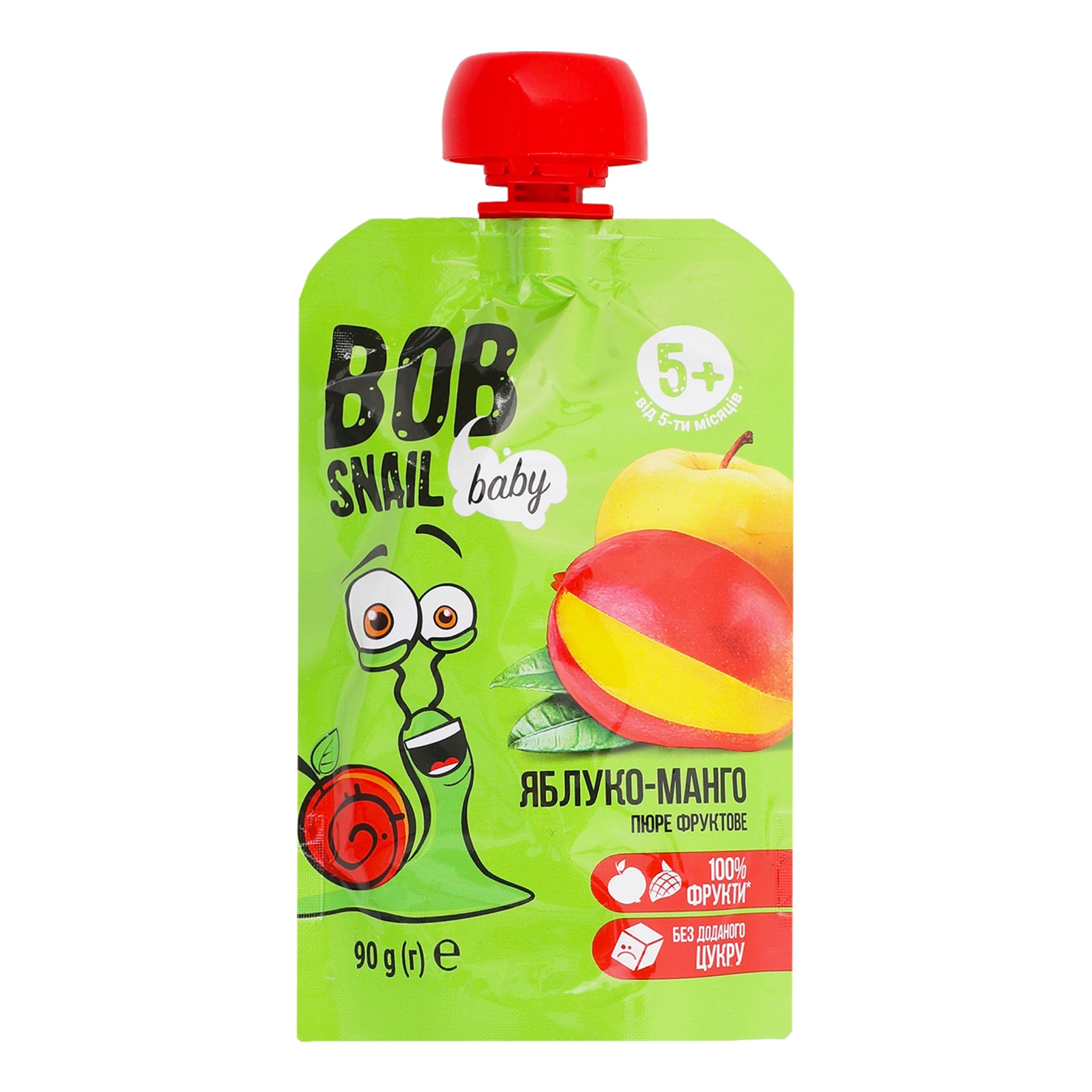 Пюре Bob Snail Baby фруктове гомогенізоване Яблуко-манго для дітей від 5-ти місяців 90г Фото №:1
