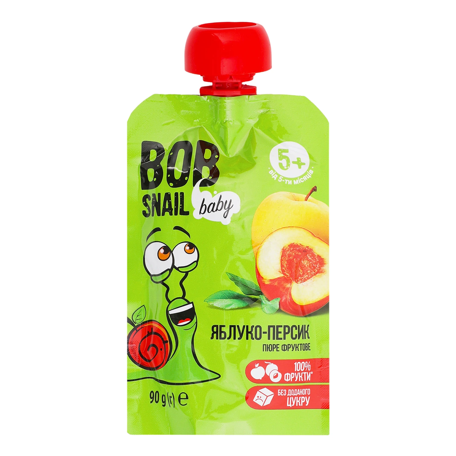 Пюре Bob Snail Baby фруктове гомогенізоване Яблуко-персик для дітей від 5-ти місяців 90г Фото №:1