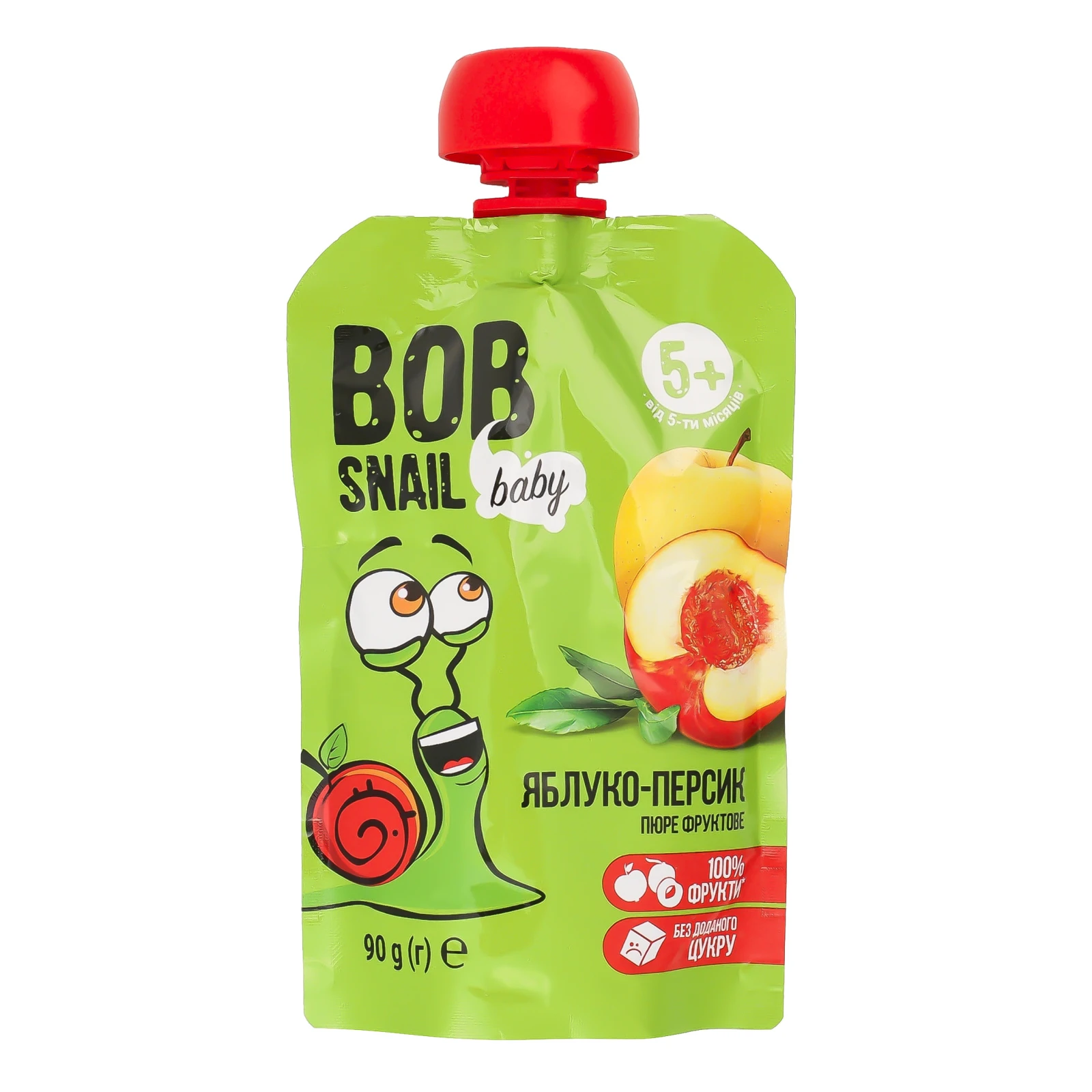 Пюре Bob Snail Baby Яблуко-персик фруктове для дітей від 5-ти місяців 90г Фото №:1