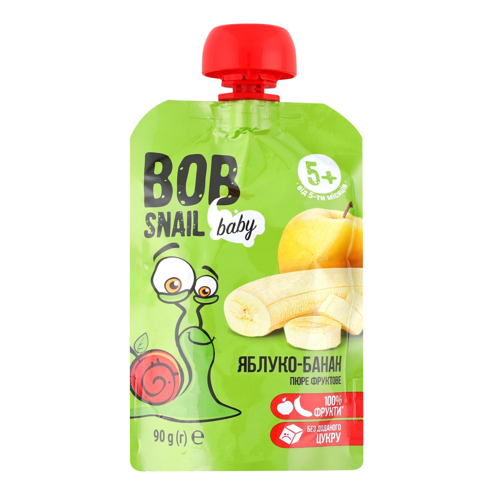 Пюре Bob Snail Baby фруктове гомогенізоване Яблуко-банан для дітей від 5-ти місяців 90г Фото №:1