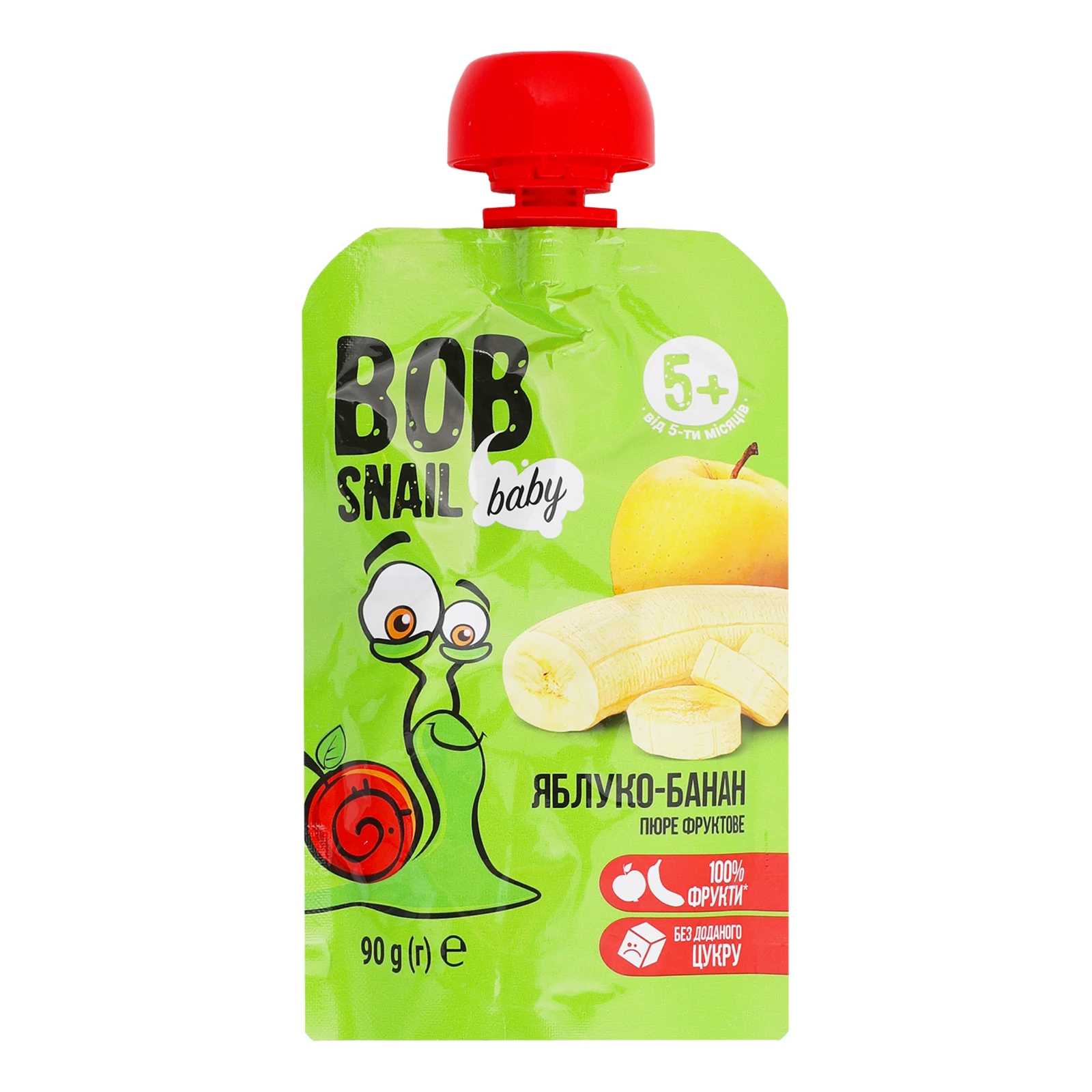 Пюре Bob Snail Baby фруктове гомогенізоване Яблуко-банан для дітей від 5-ти місяців 90г Фото №:1