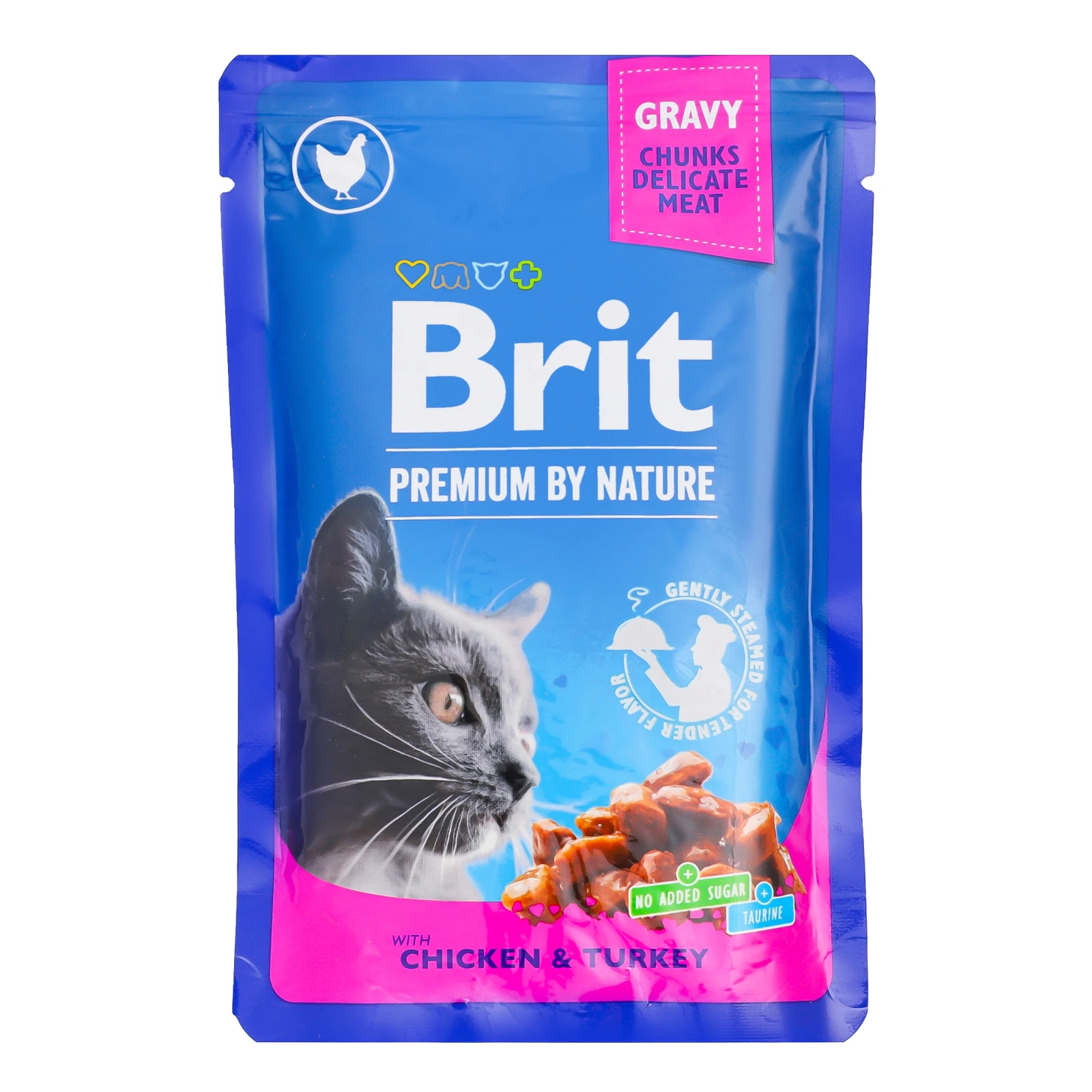 Корм для котів Brit Premium вологий повнораціонний для дорослих котів Шматочки курятини та індички в соусі 100г