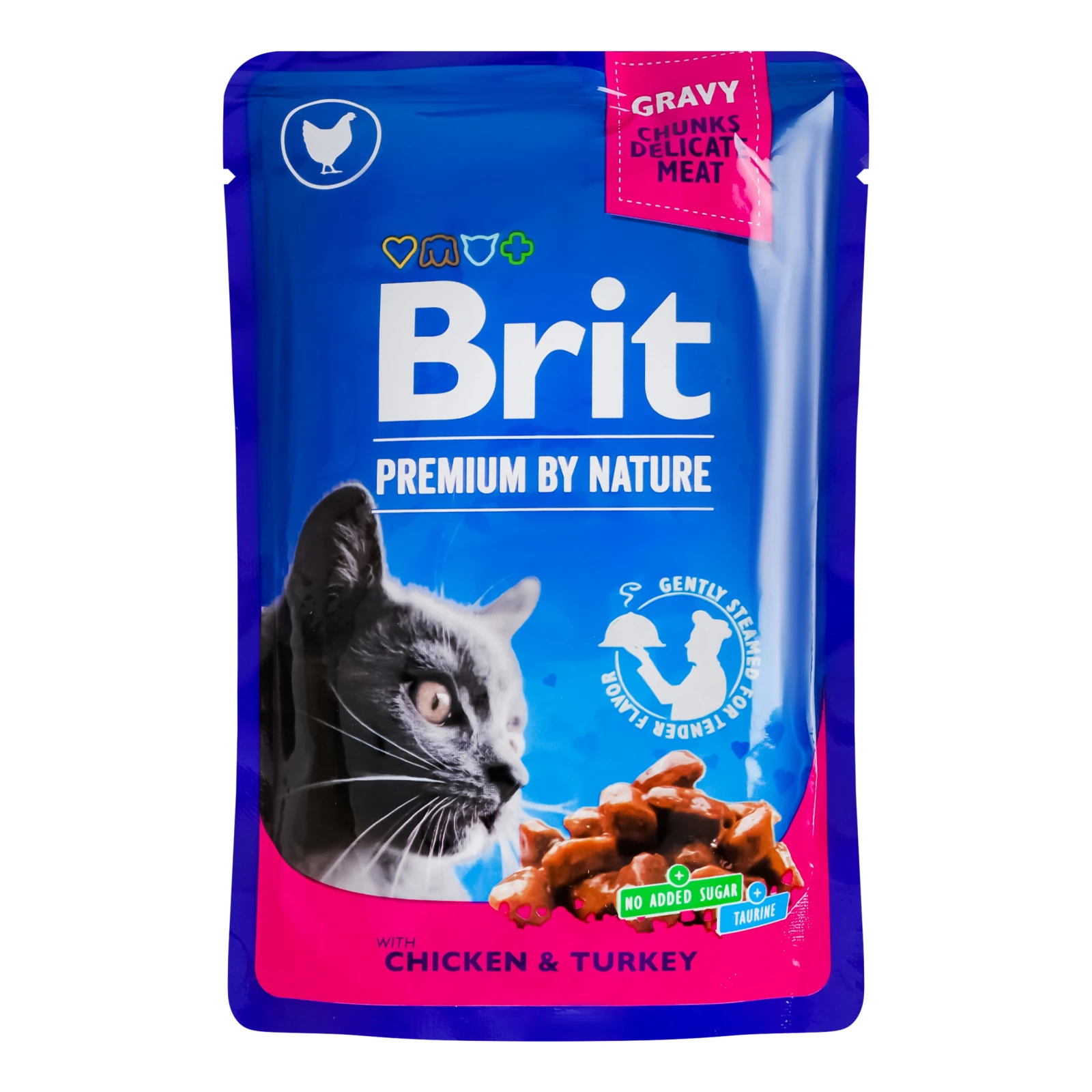 Корм вологий Brit Premium Шматочки курятини та індички в соусі для дорослих котів 100г Фото №:1