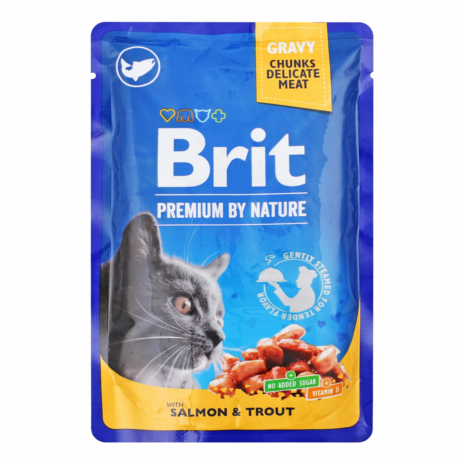 Корм вологий Brit Premium Шматочки лосося та форелі в соусі для дорослих котів 100г Фото №:1