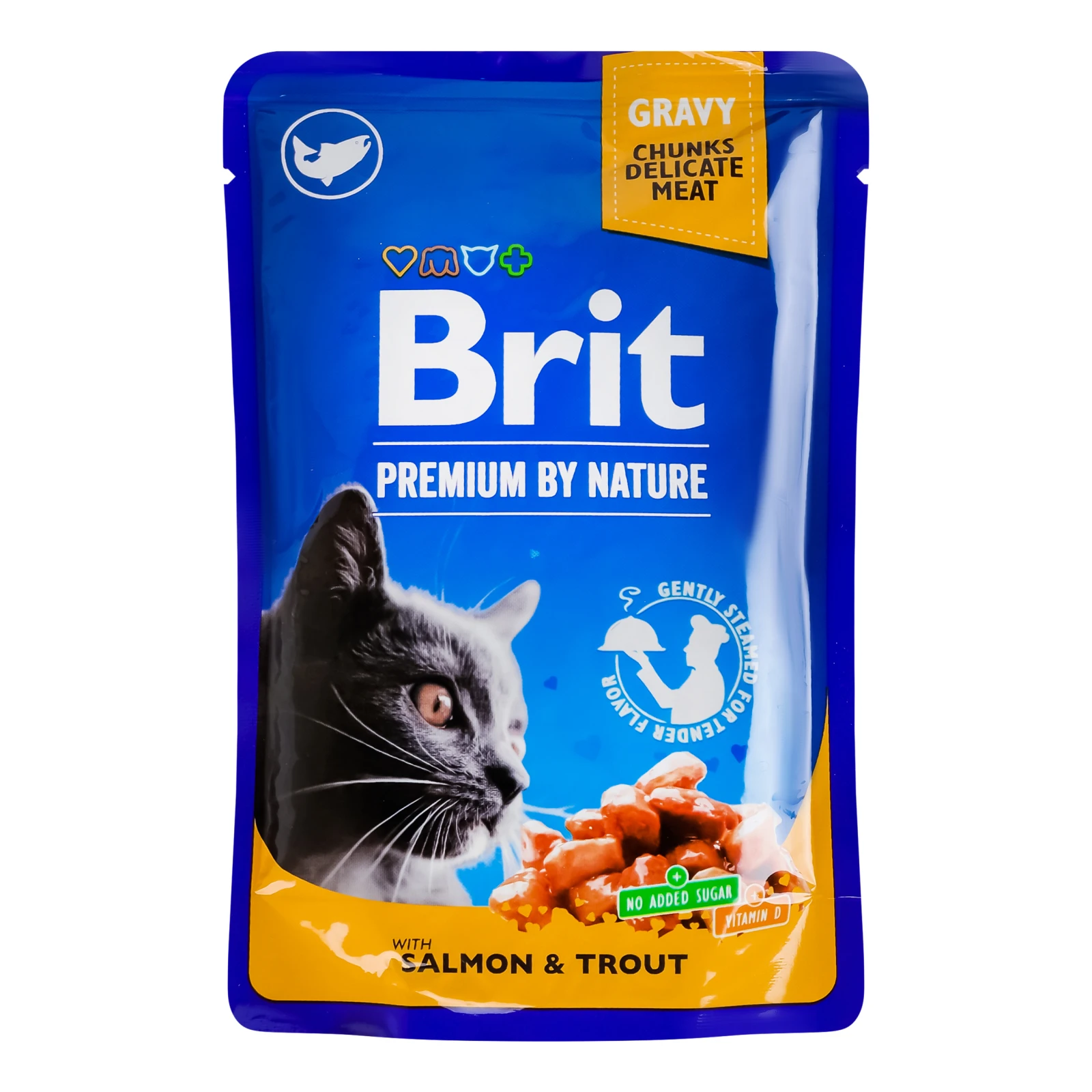 Корм вологий Brit Premium Шматочки лосося та форелі в соусі для дорослих котів 100г Фото №:1