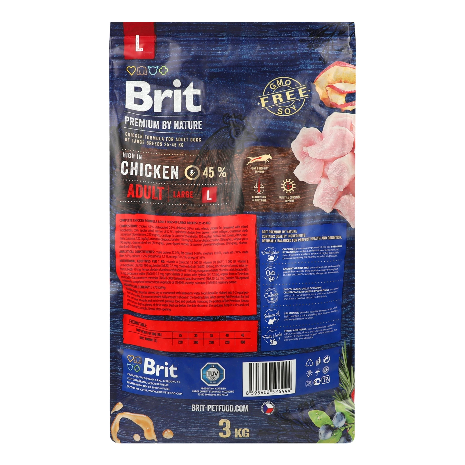 Корм для собак Brit Premium by Nature сухий повноцінний для дорослих собак великих порід з куркою 3кг Фото №:2