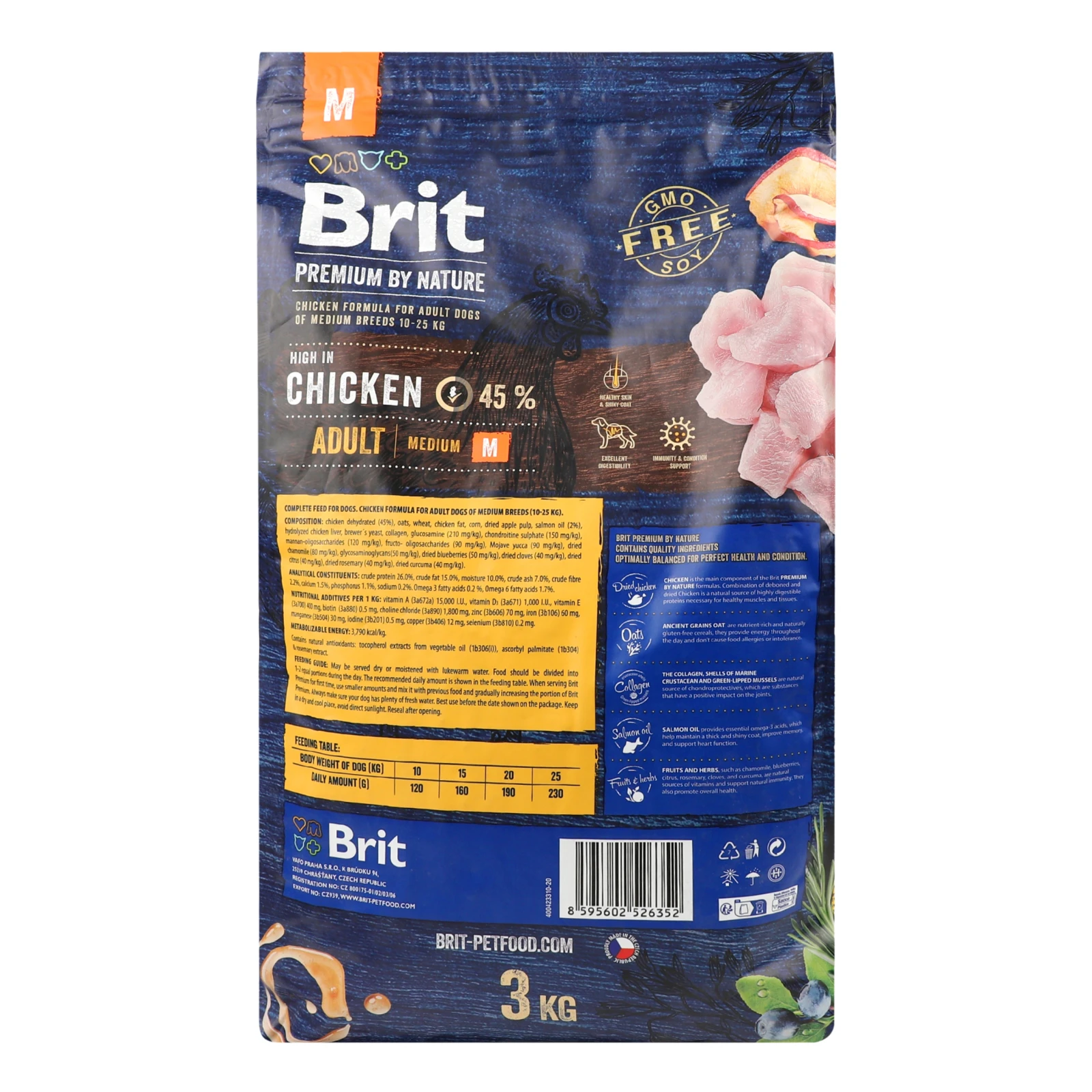 Корм для собак Brit Premium by Nature сухий повноцінний для дорослих собак середніх порід з куркою 3кг Фото №:2