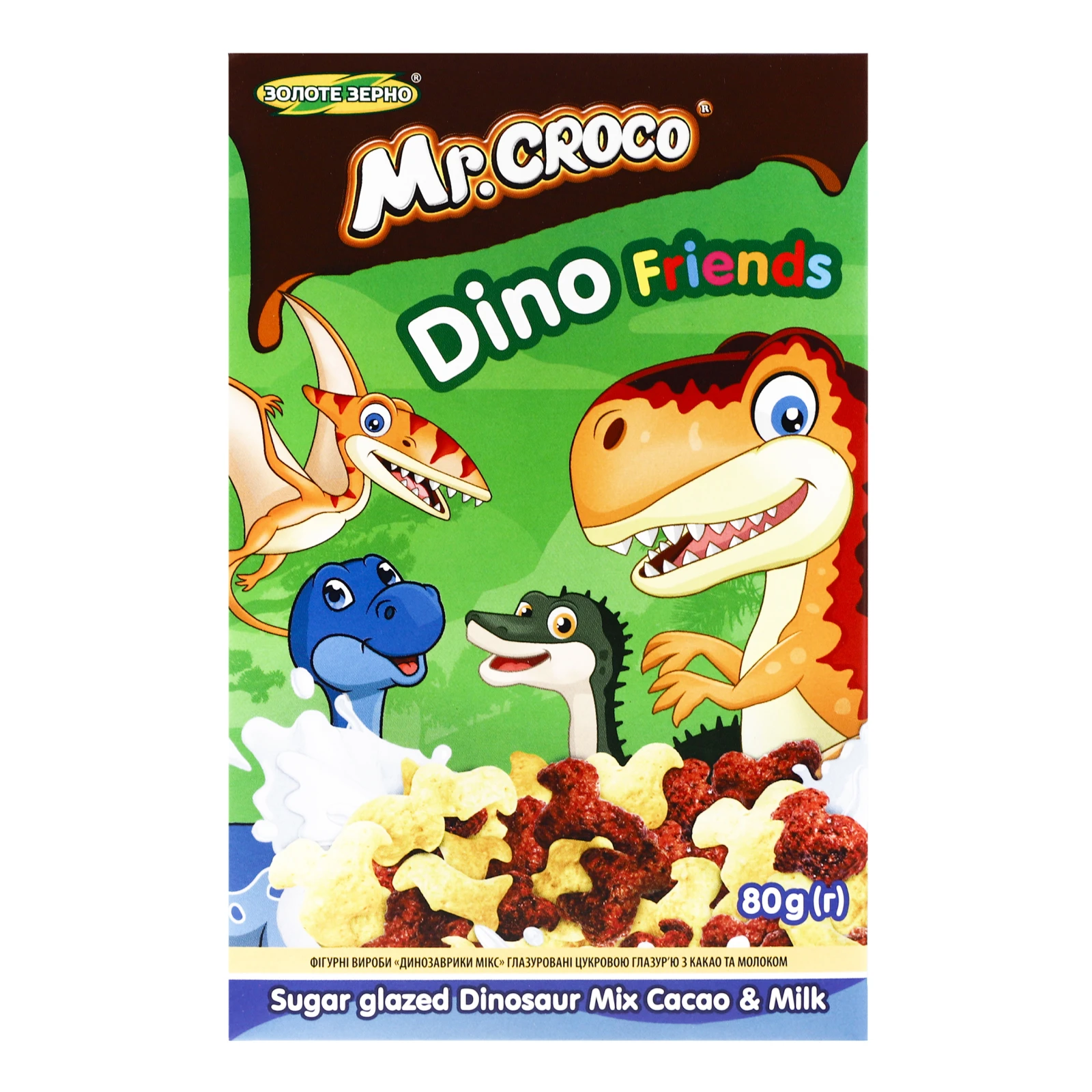 Сніданок сухий Mr. Croco Динозаврики Мікс з какао та молоком 80г Фото №:1