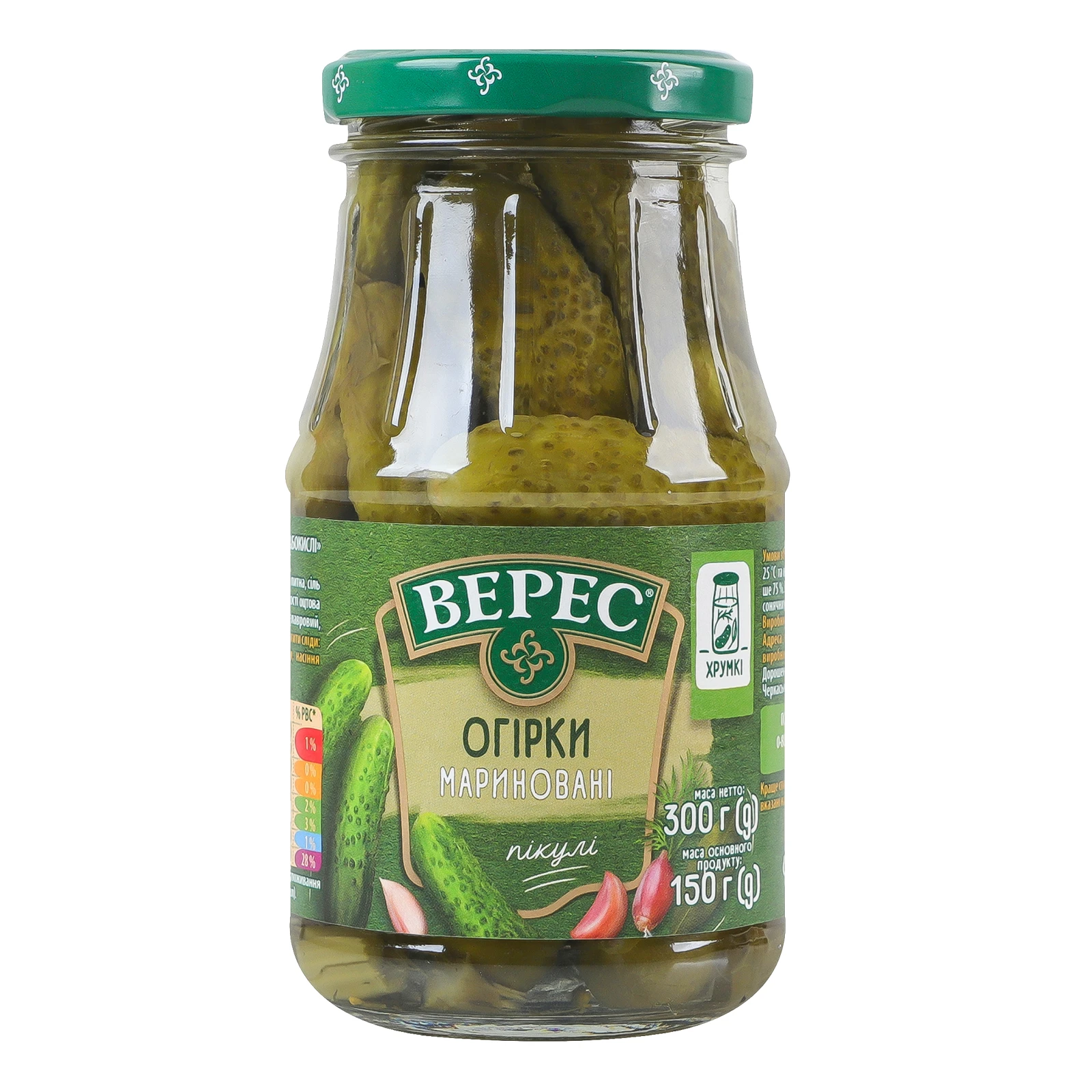 Огірки Верес Пікулі мариновані слабокислі стерилізовані 300г Фото №:1