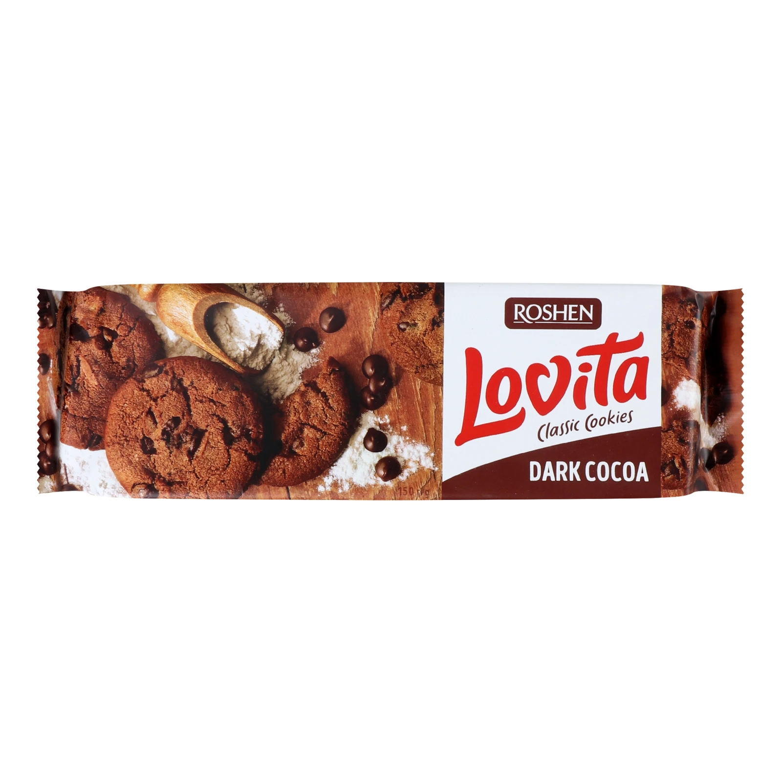 Печиво Roshen Lovita здобне Classic Cookies з какао та кусочками глазурі 150г Фото №:1