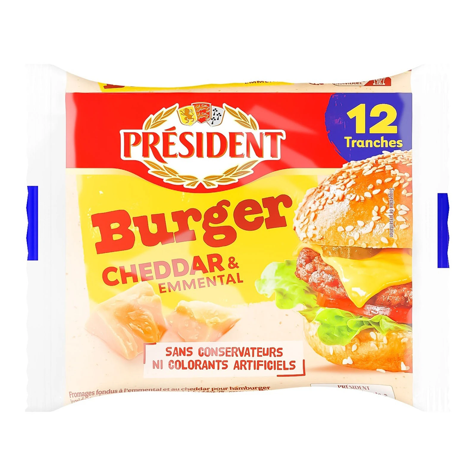 Сир President 200г 40% з Чеддером та Ементалем до бургерів Франція Фото №:1