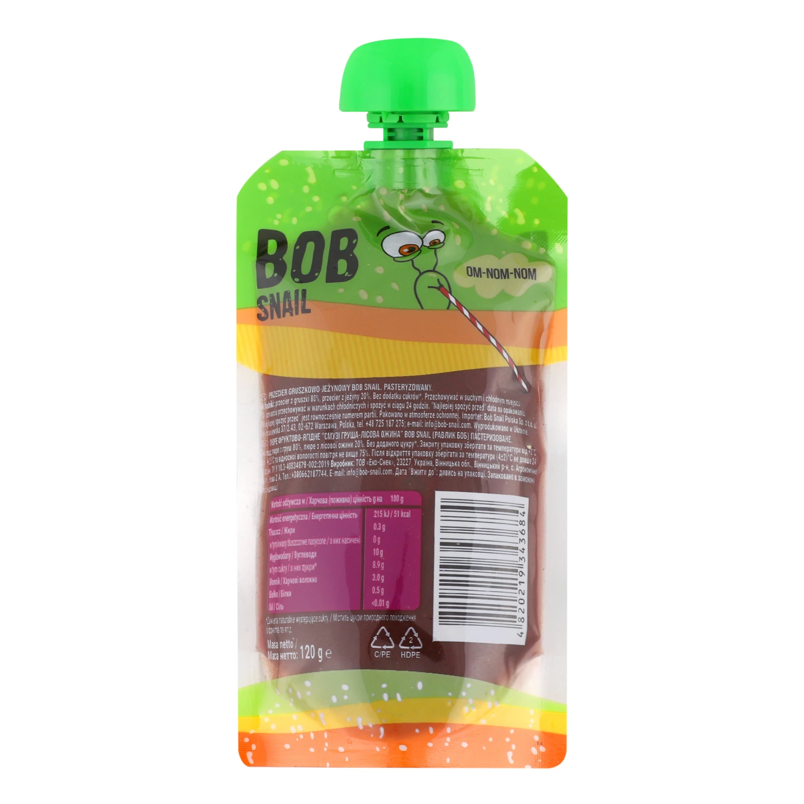 Пюре Bob Snail Смузі фруктово-ягідне пастеризоване Груша-лісова ожина 120г Фото №:2