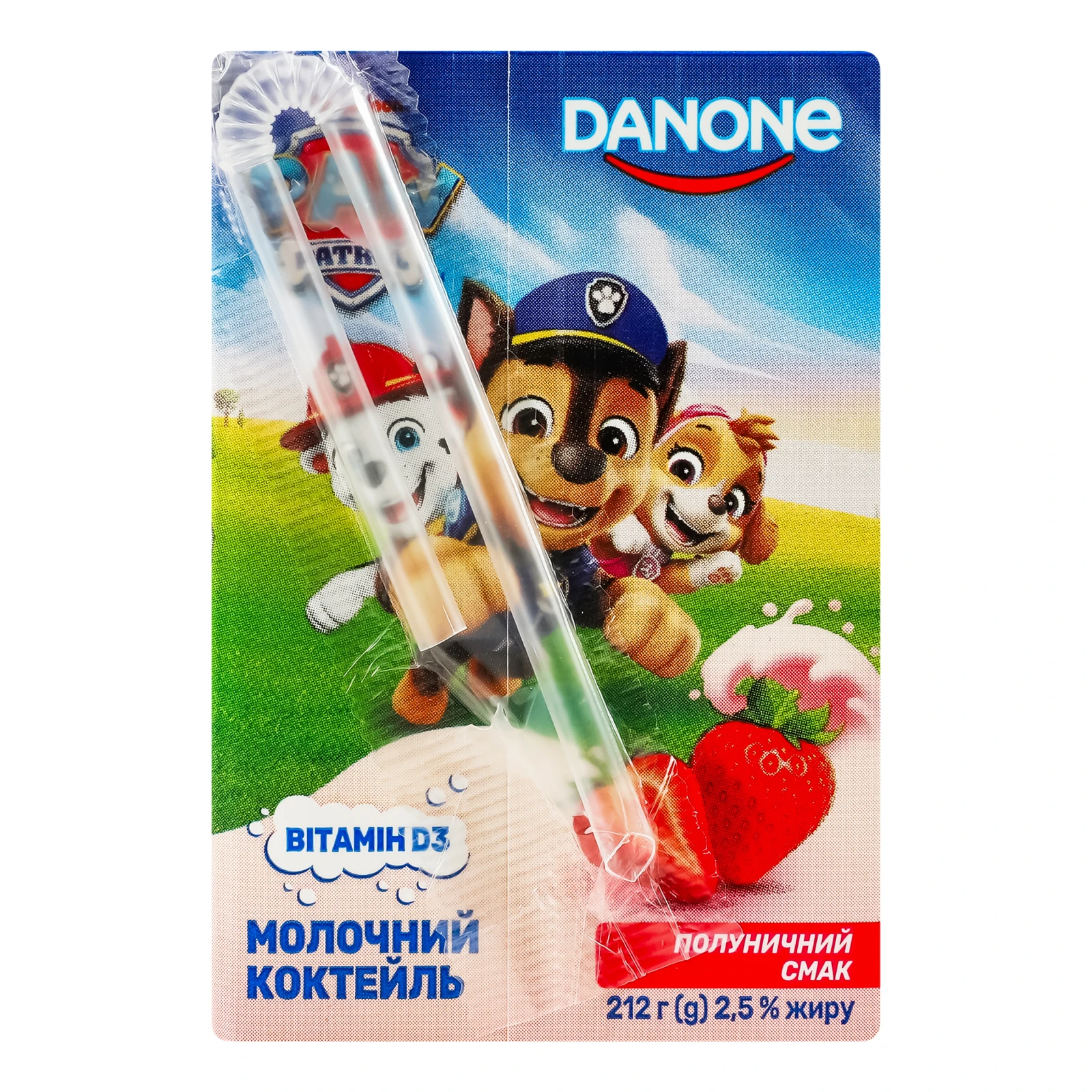 Коктейль молочний Danone Paw Patrol стерилізований Полуничний 2.5% 212г фото 2