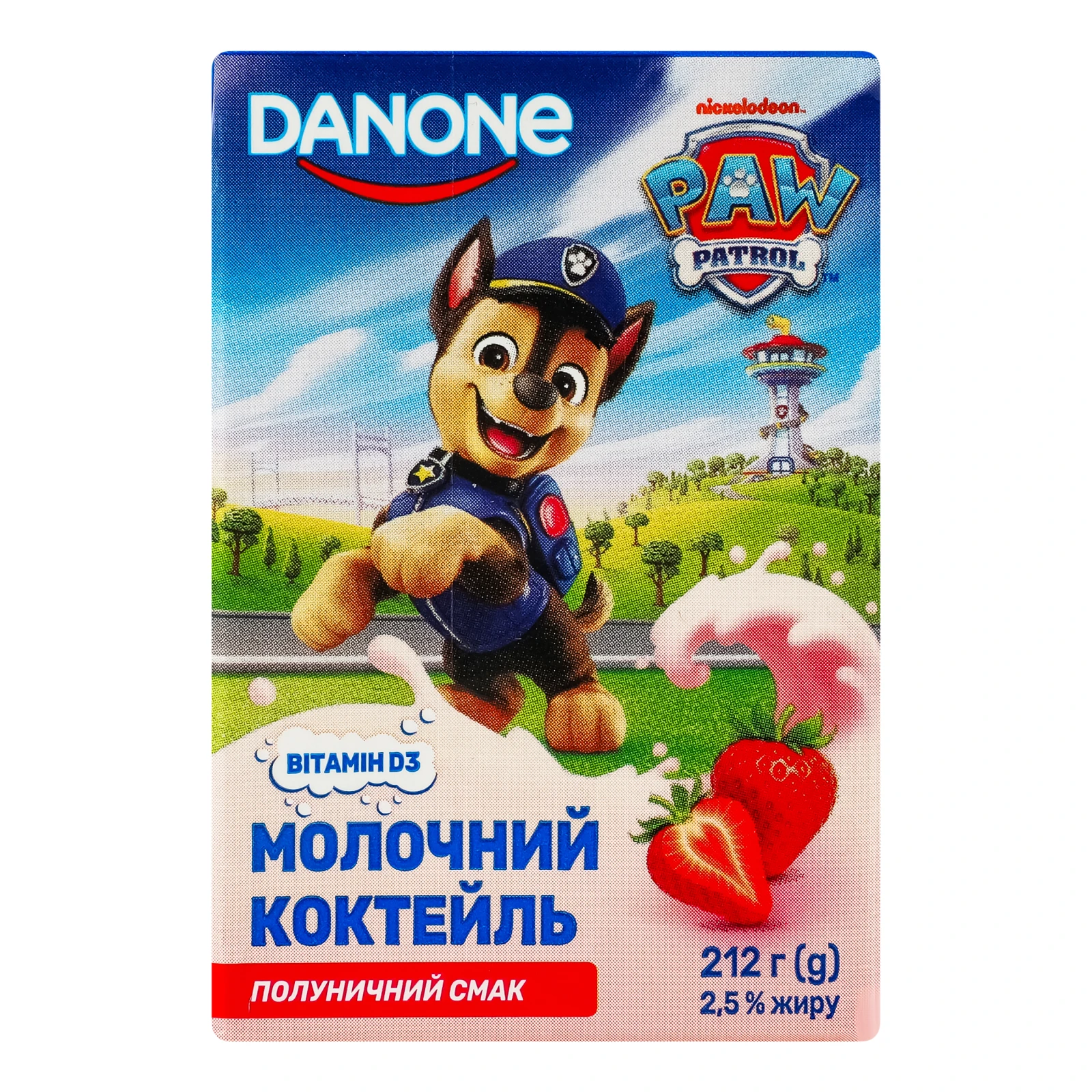 Коктейль молочний Danone Paw Patrol стерилізований Полуничний 2.5% 212г