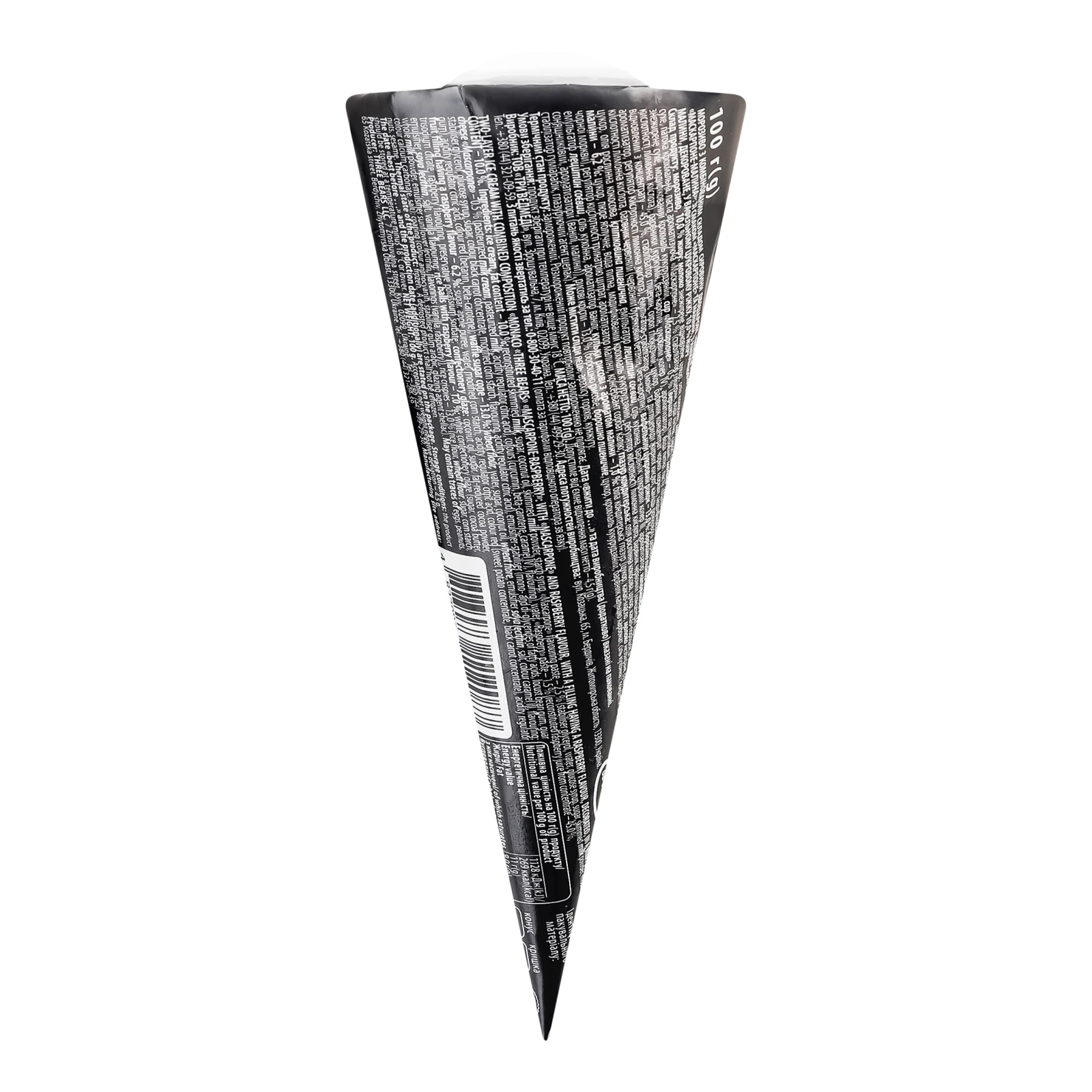 Морозиво Three bears Monaco двошарове Маскарпоне-малина у вафельному цукровому ріжку 10% 100г Фото №:2